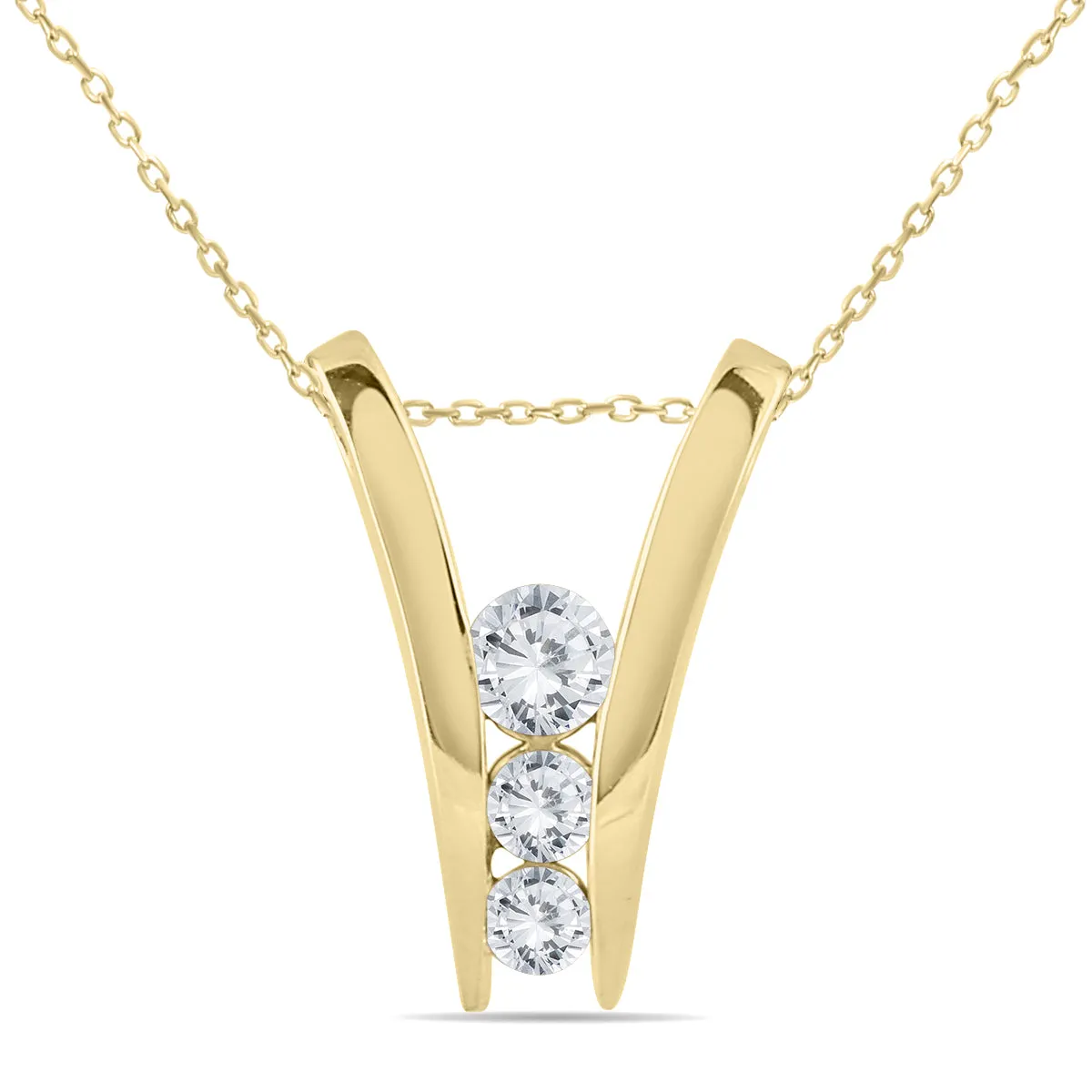 1 Carat Tw Diamond Three Stone Pendant In 14K Yellow Gold