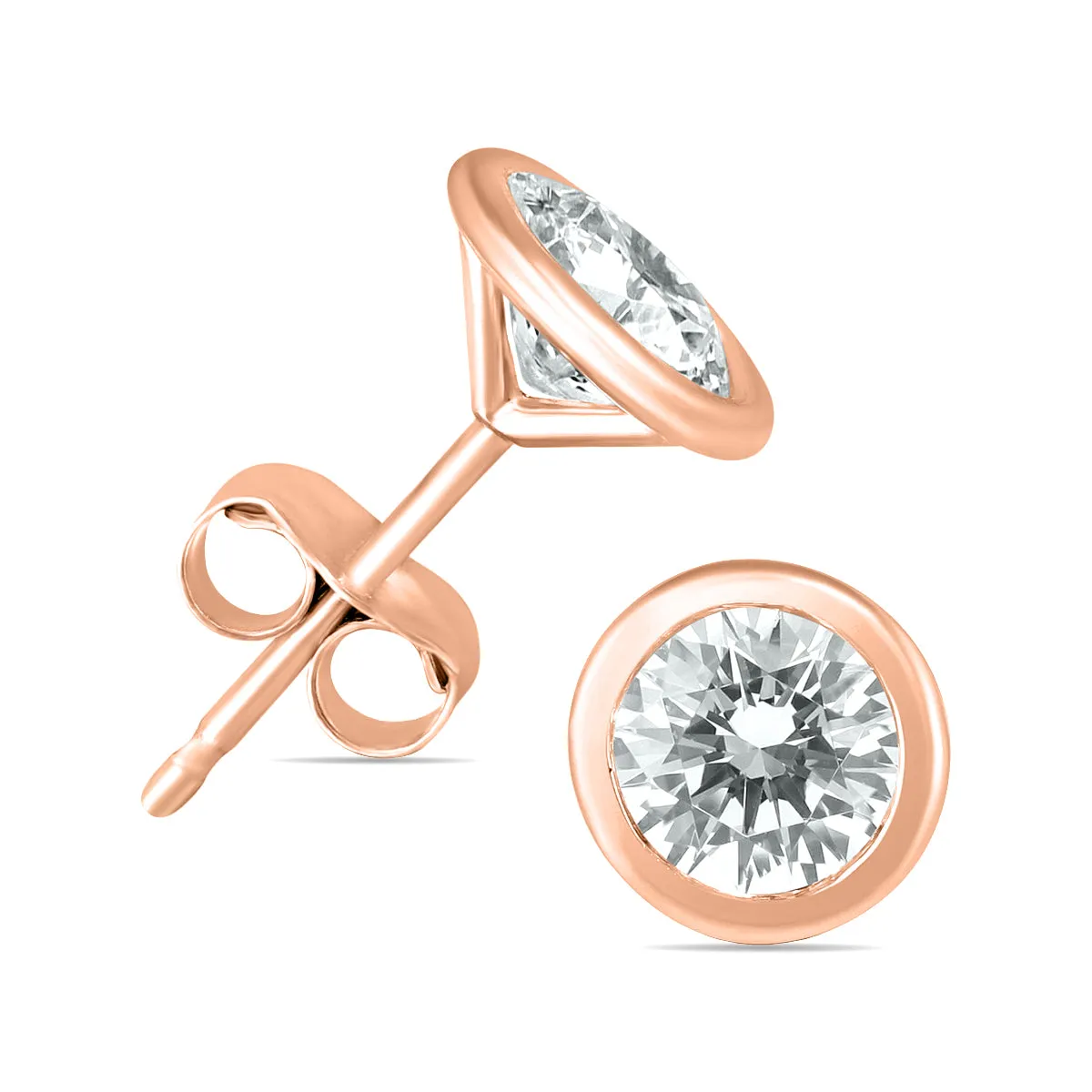 1/2 Carat Tw Bezel Diamond Solitaire Earrings In 14K Rose Gold