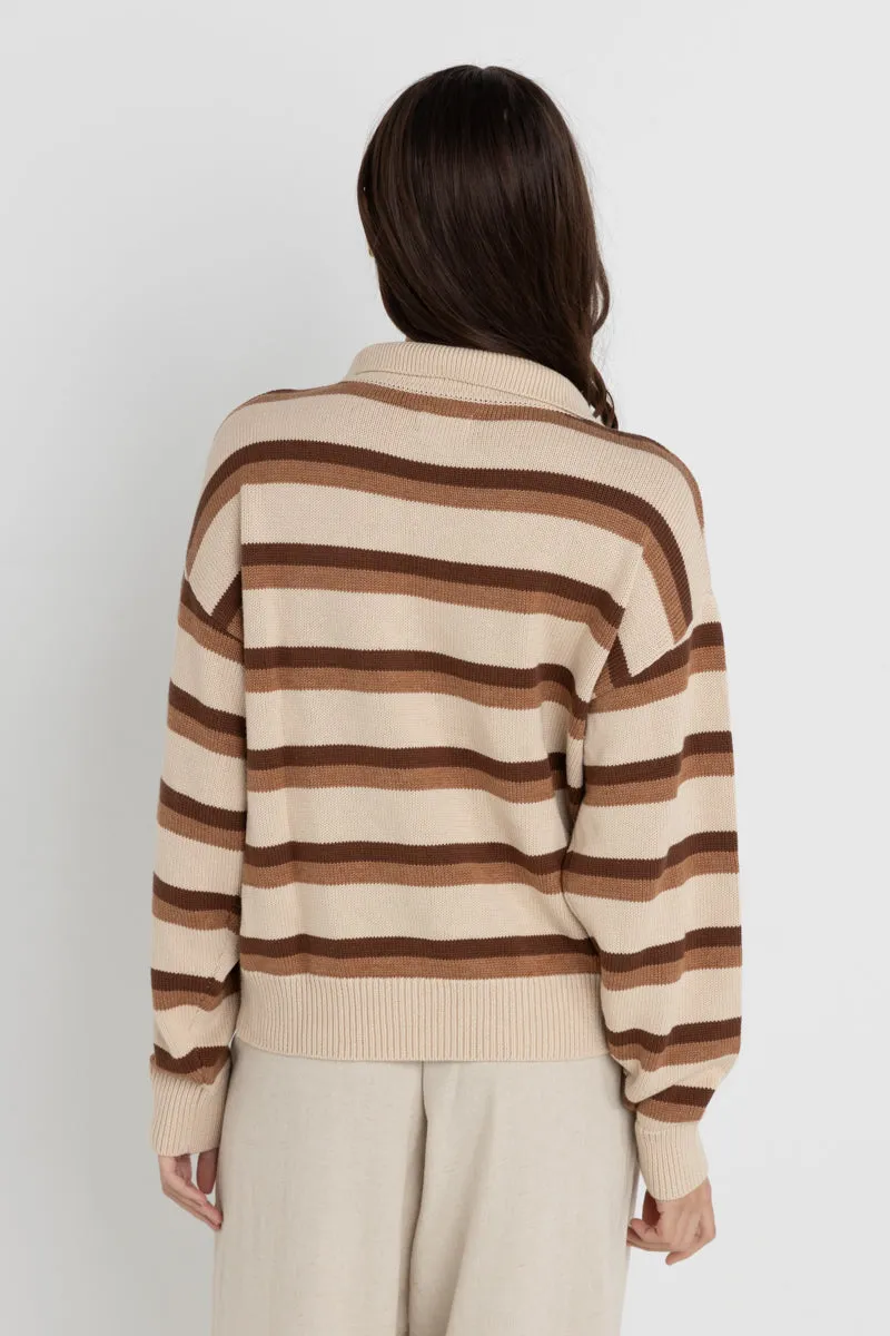 1/4 Zip Isla Striped Jumper Coffee