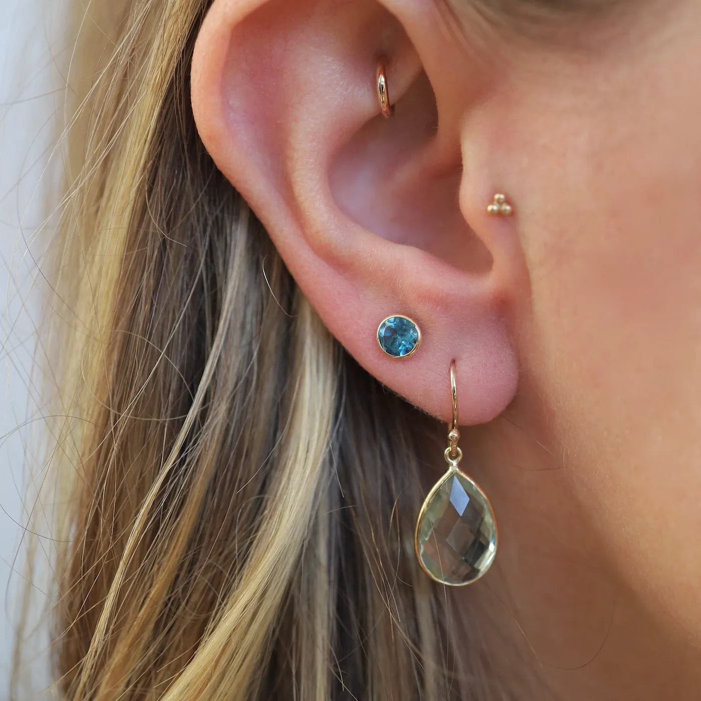 14k London Blue Topaz Bezel Studs