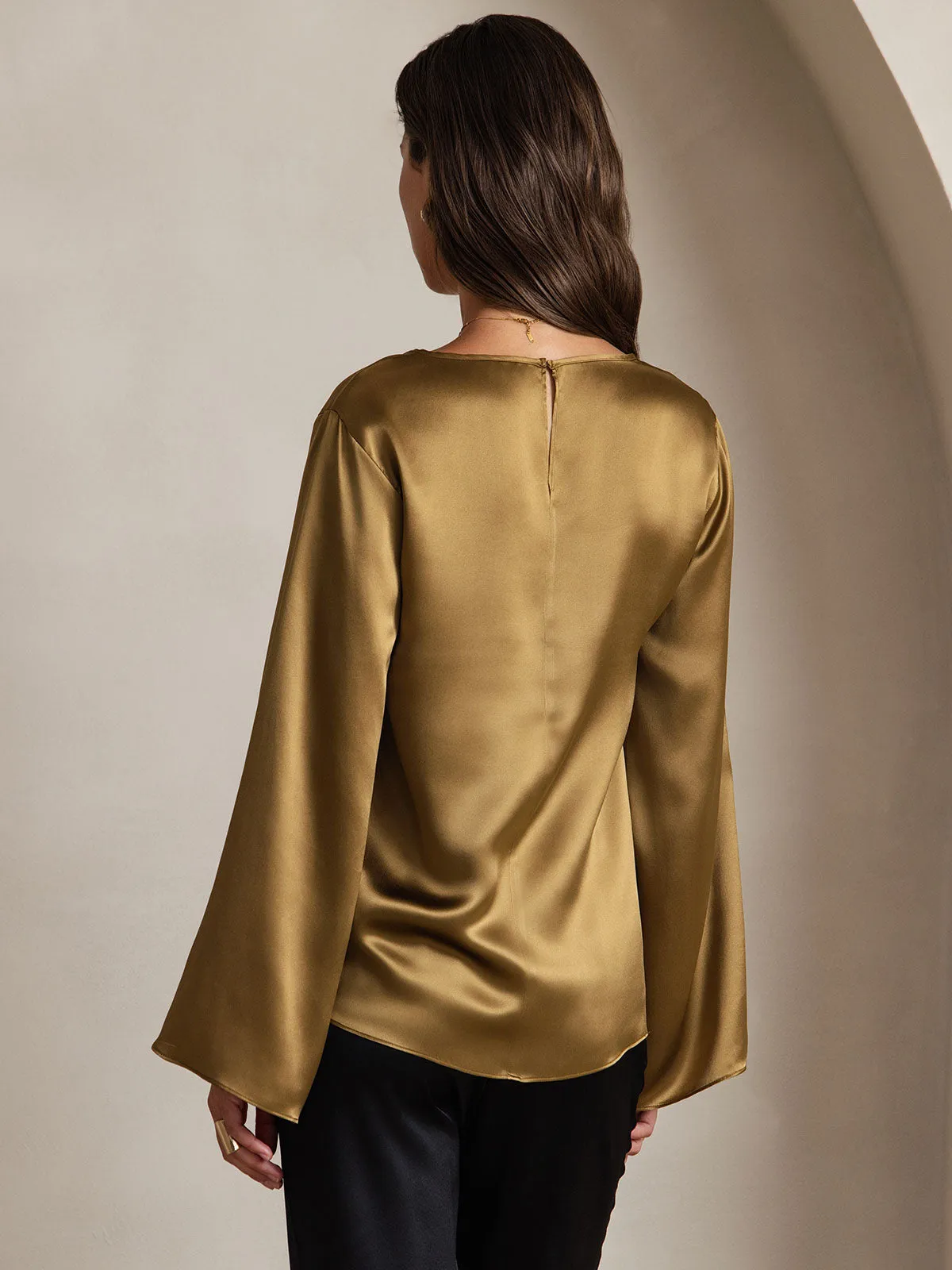 19Momme Silk Solid Color Casual Long-sleeved T-shirt