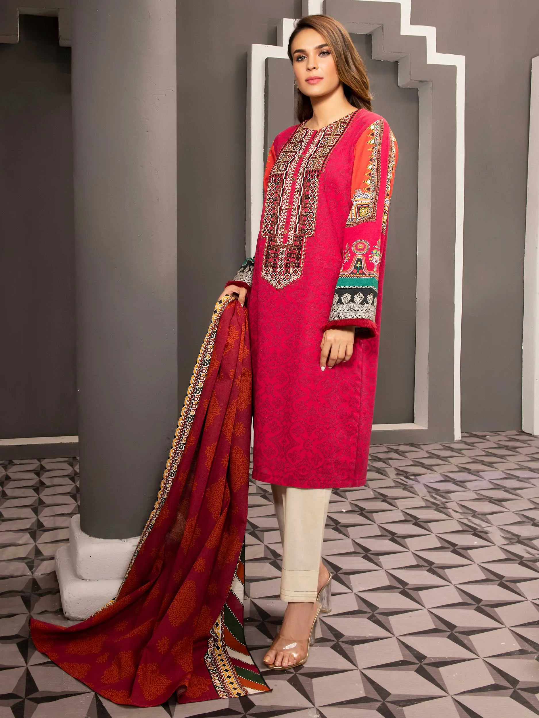 2 Piece Embroidered Khaddar Suit