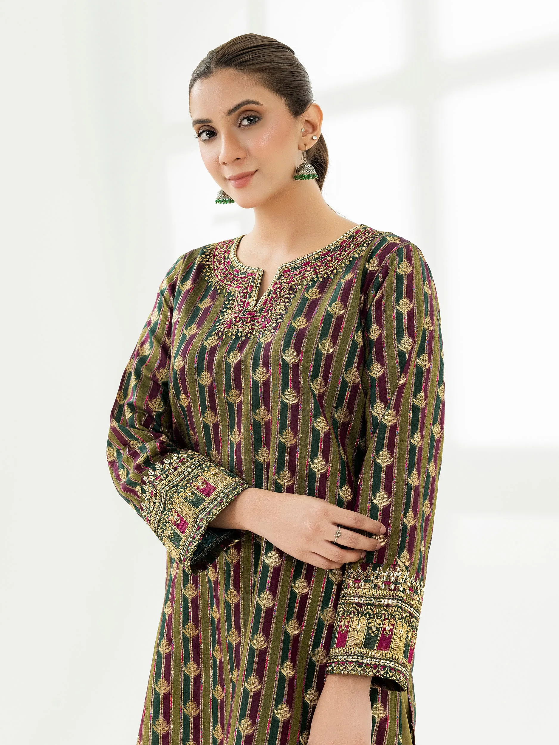 2 Piece Jacquard Suit-Embroidered (Pret)