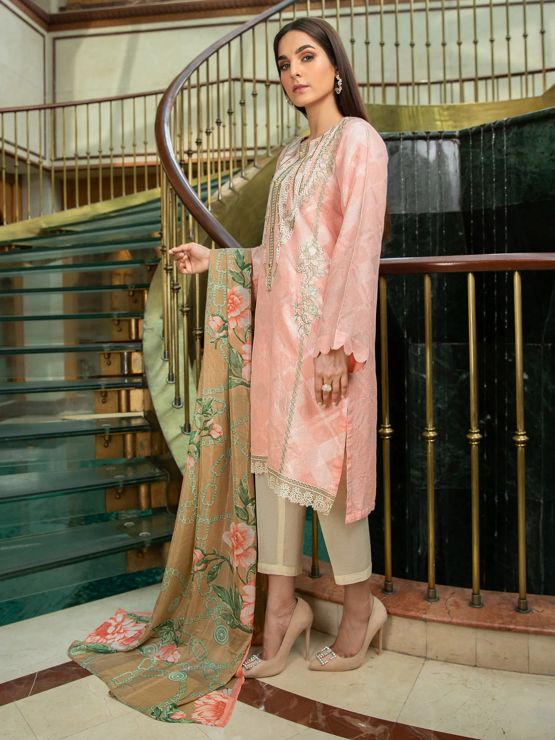 2 Piece Jacquard Suit-Embroidered (Unstitched)