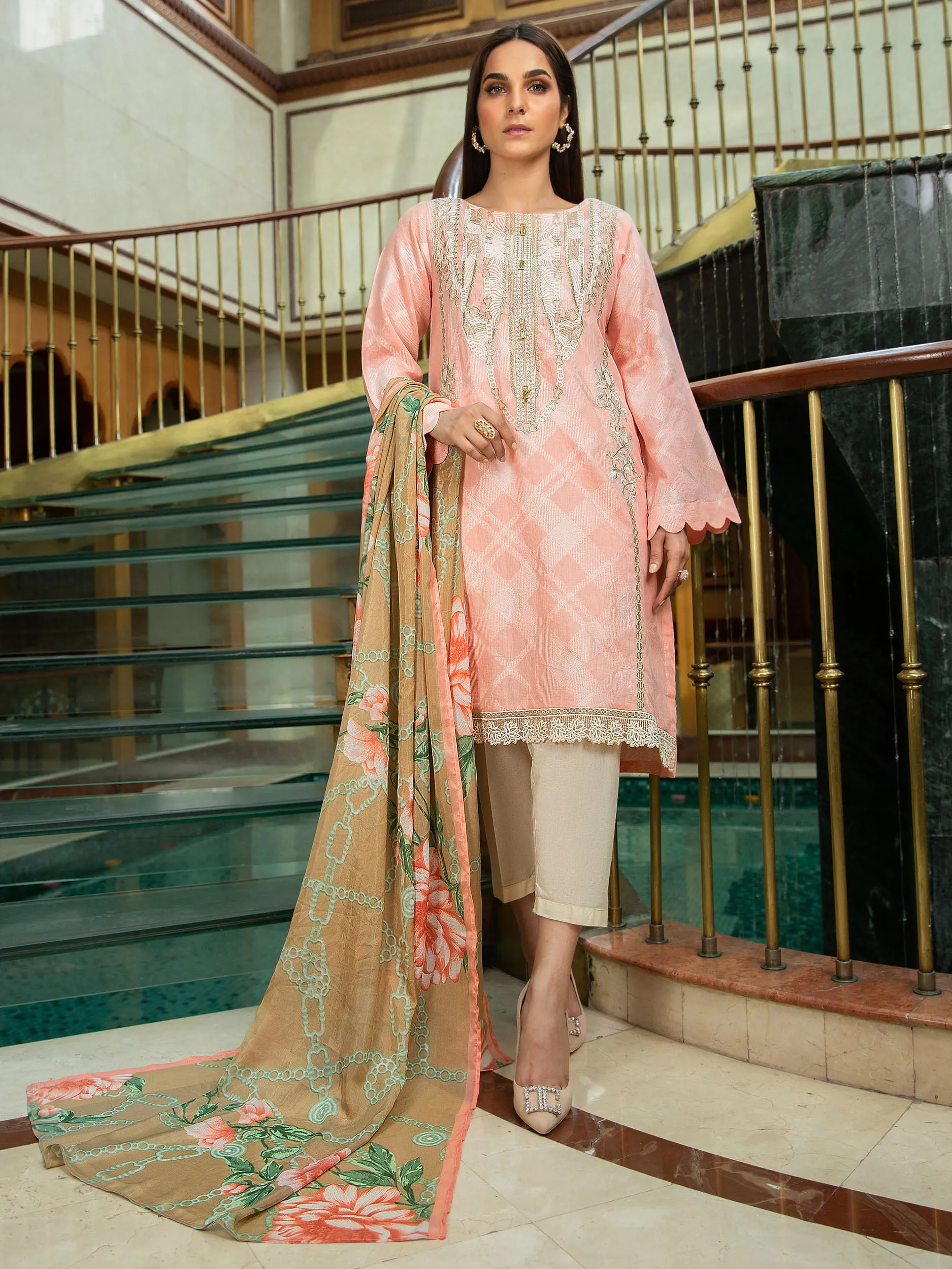 2 Piece Jacquard Suit-Embroidered (Unstitched)