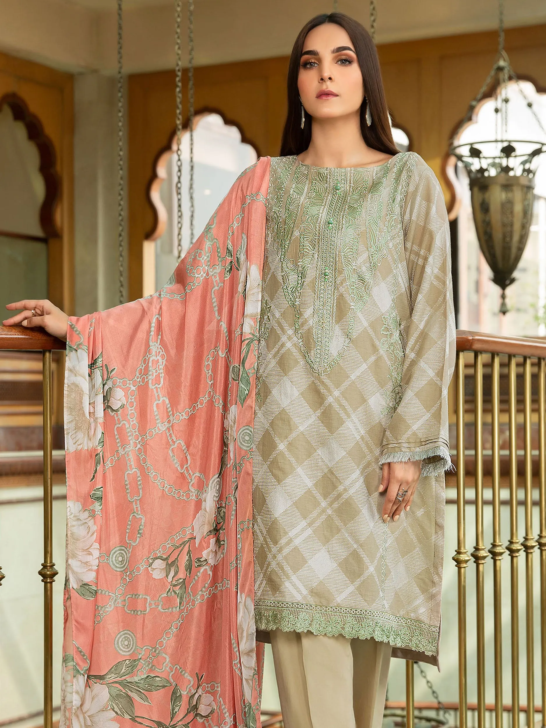 2 Piece Jacquard Suit-Embroidered (Unstitched)