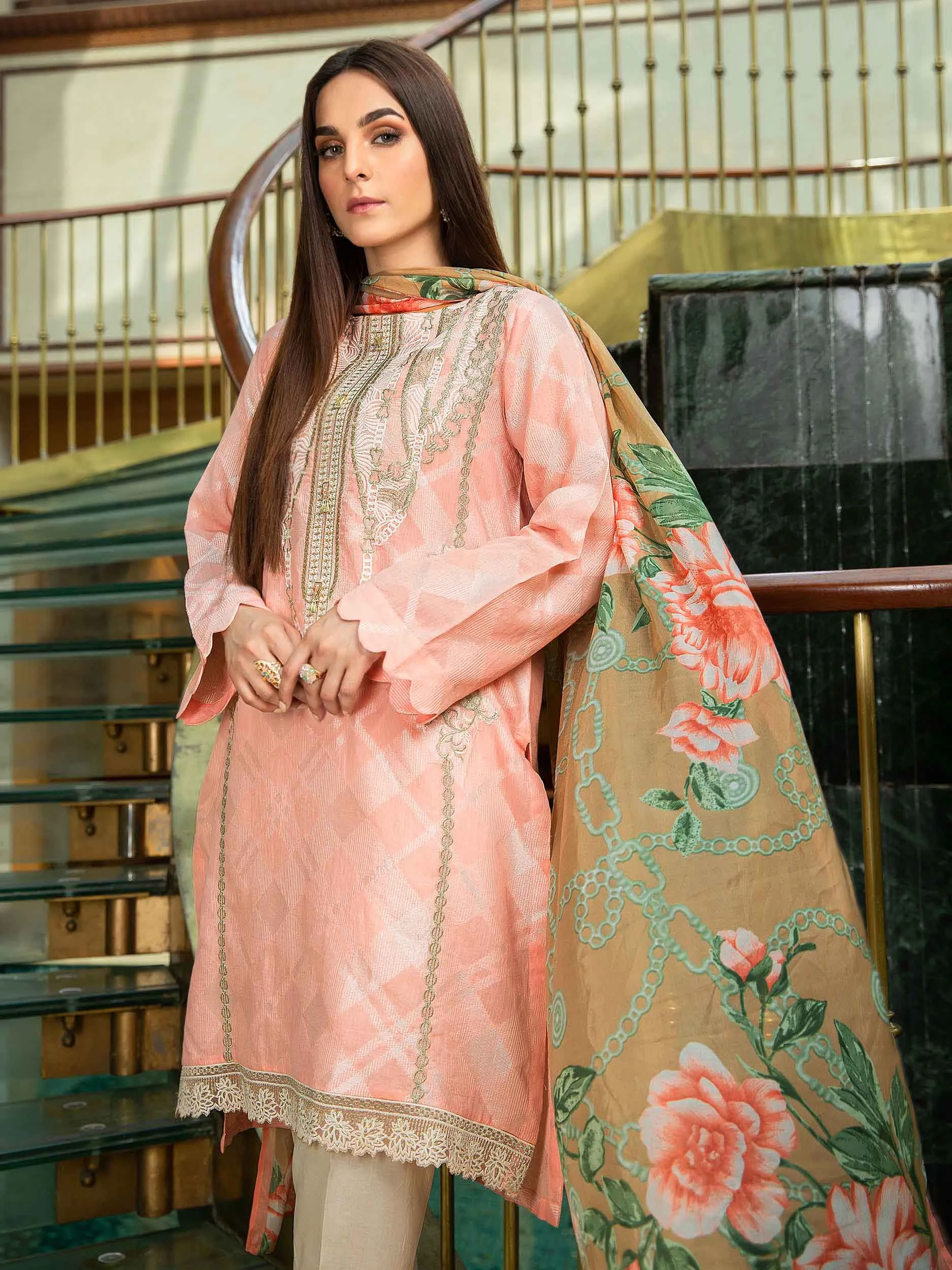 2 Piece Jacquard Suit-Embroidered (Unstitched)