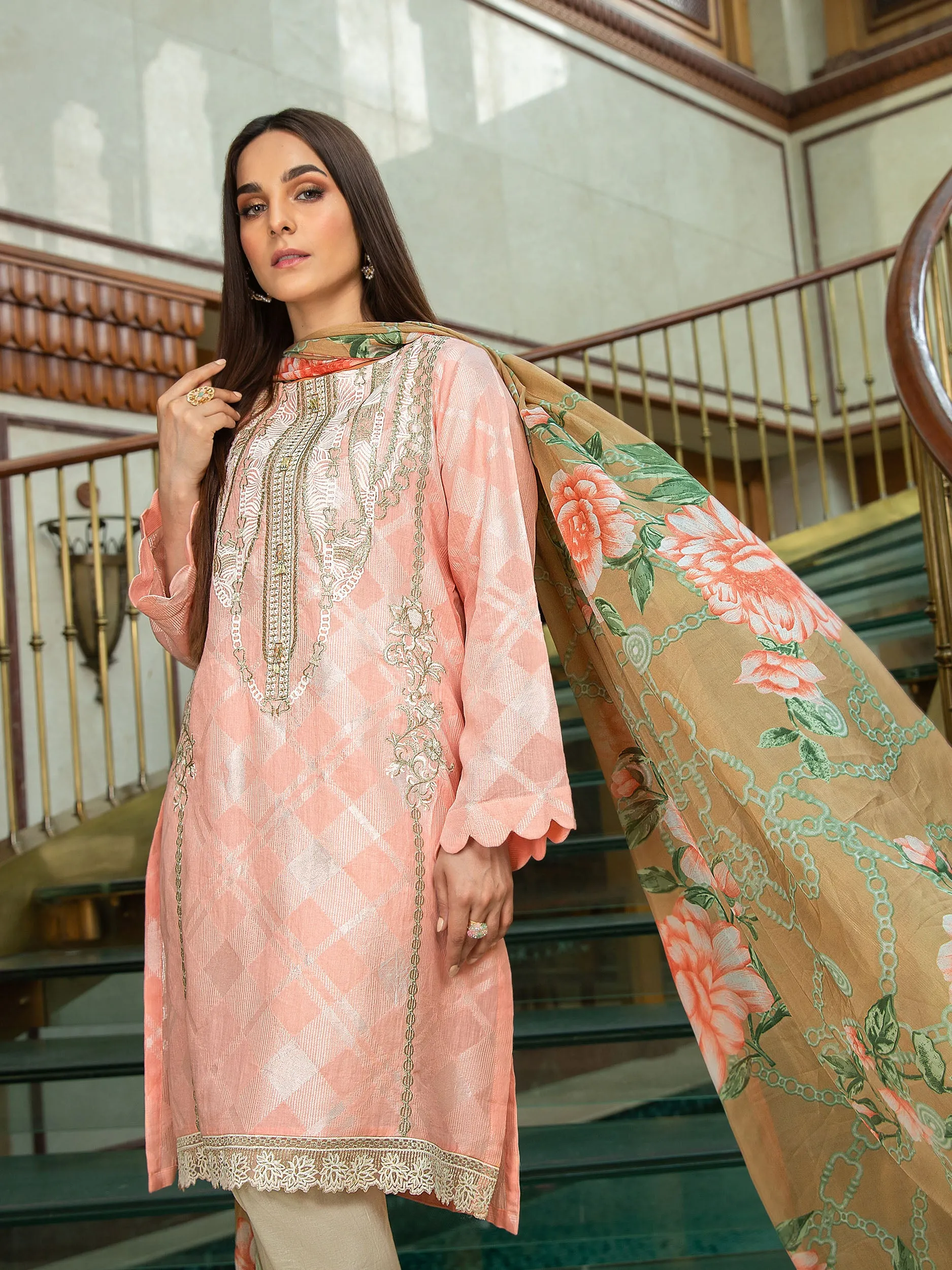 2 Piece Jacquard Suit-Embroidered (Unstitched)