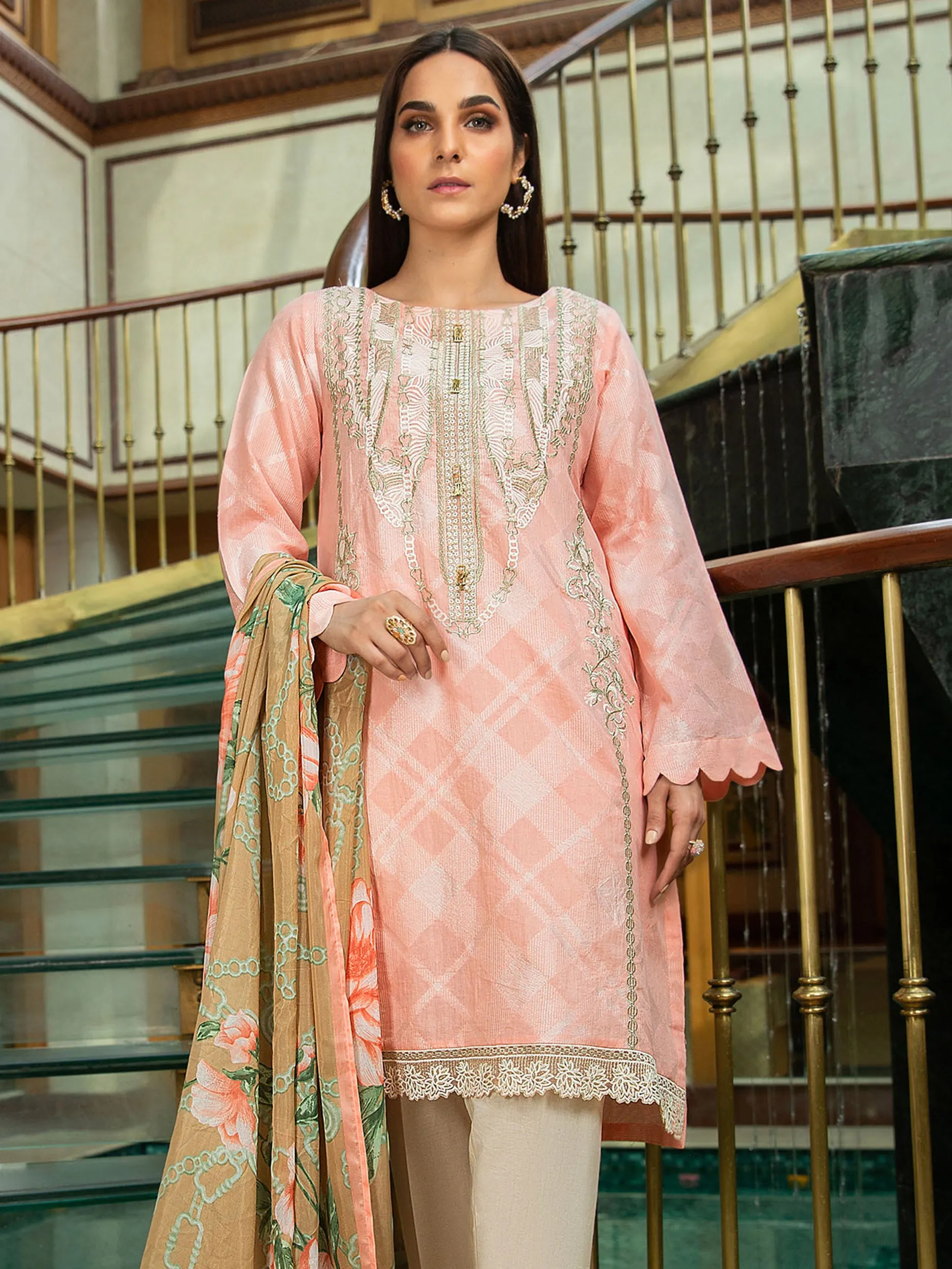 2 Piece Jacquard Suit-Embroidered (Unstitched)