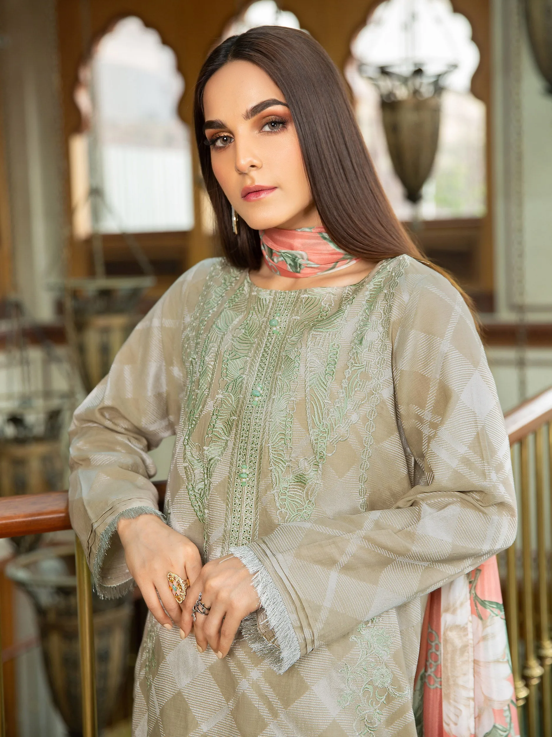 2 Piece Jacquard Suit-Embroidered (Unstitched)