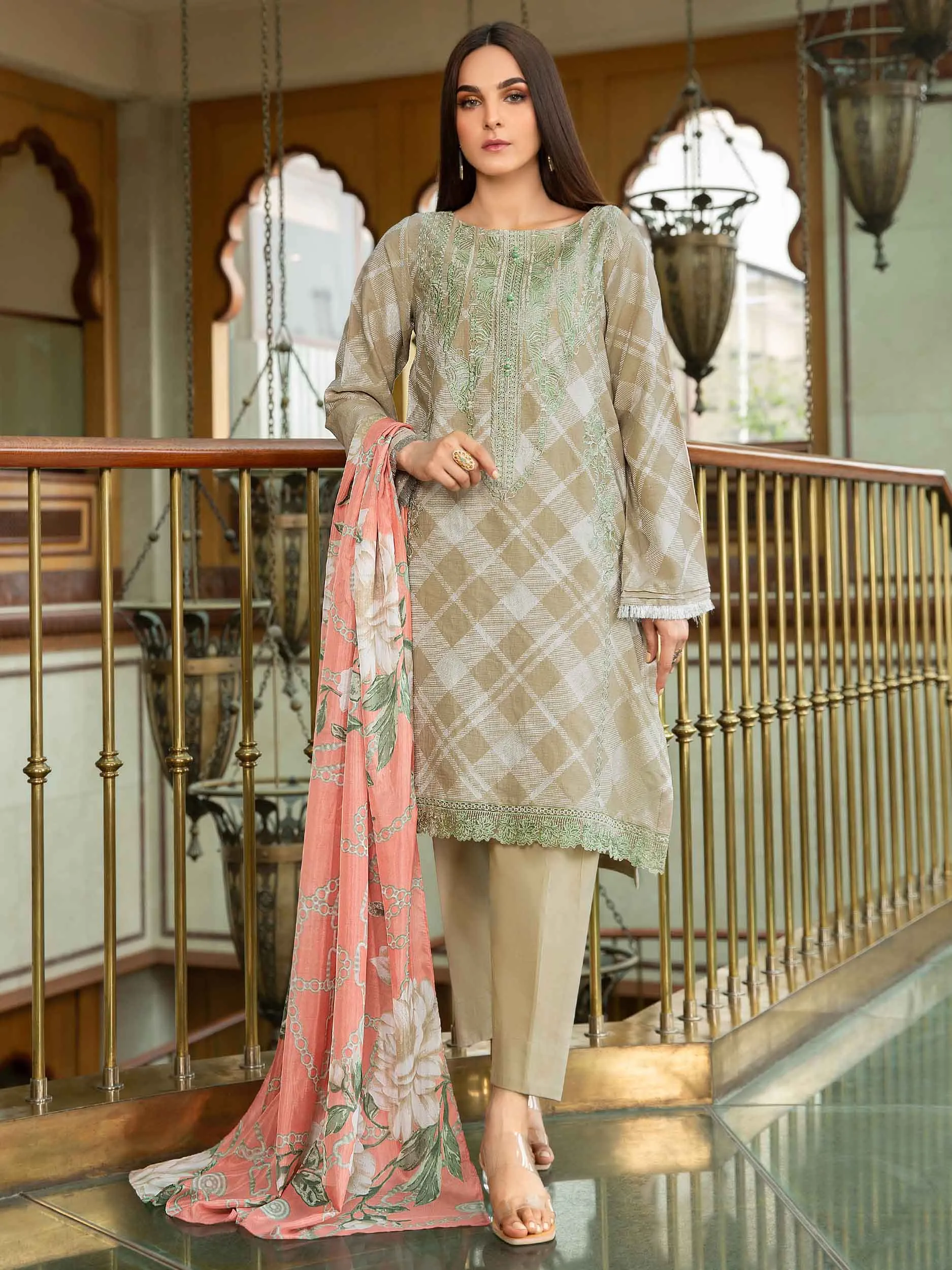 2 Piece Jacquard Suit-Embroidered (Unstitched)