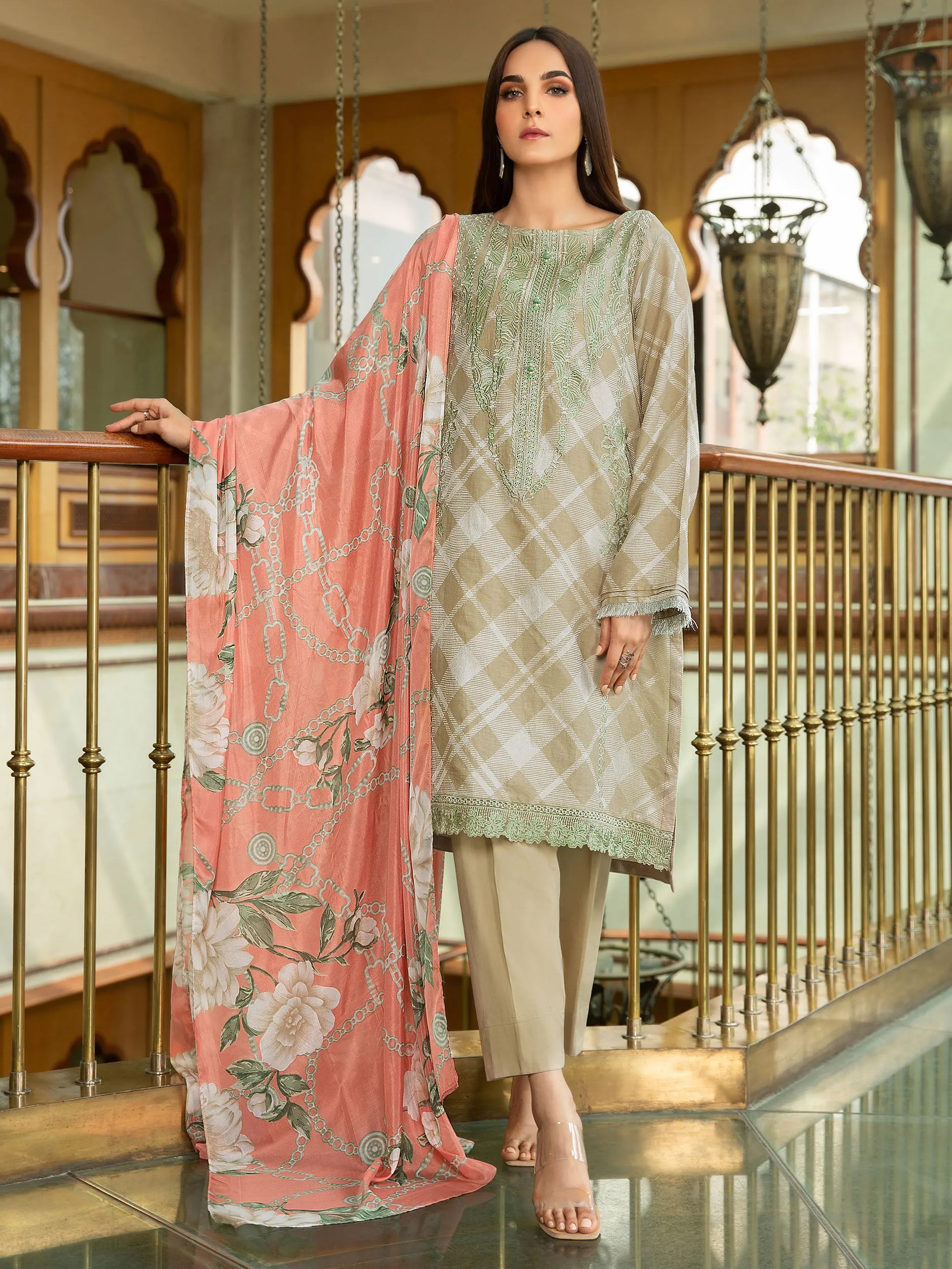 2 Piece Jacquard Suit-Embroidered (Unstitched)