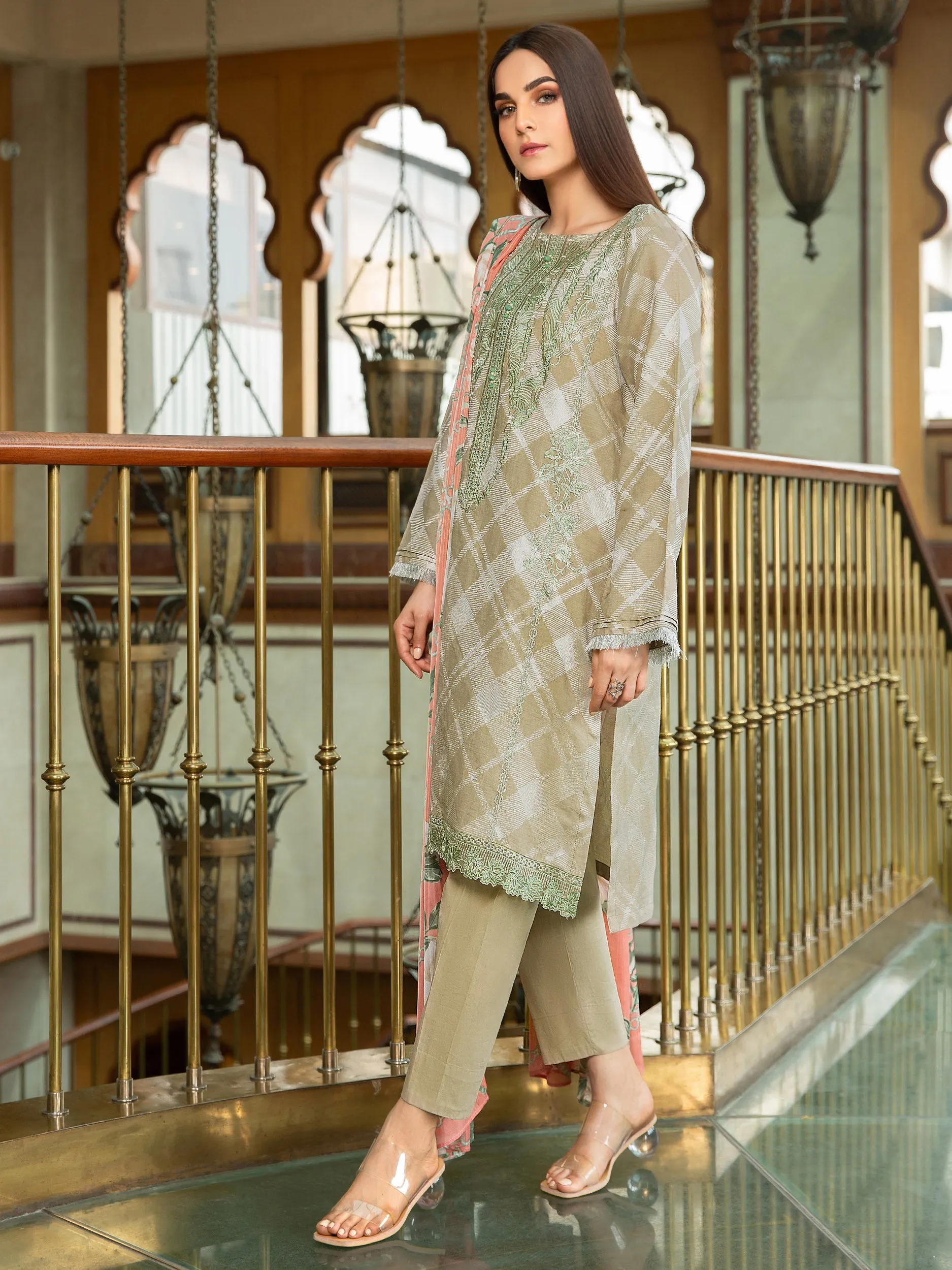 2 Piece Jacquard Suit-Embroidered (Unstitched)