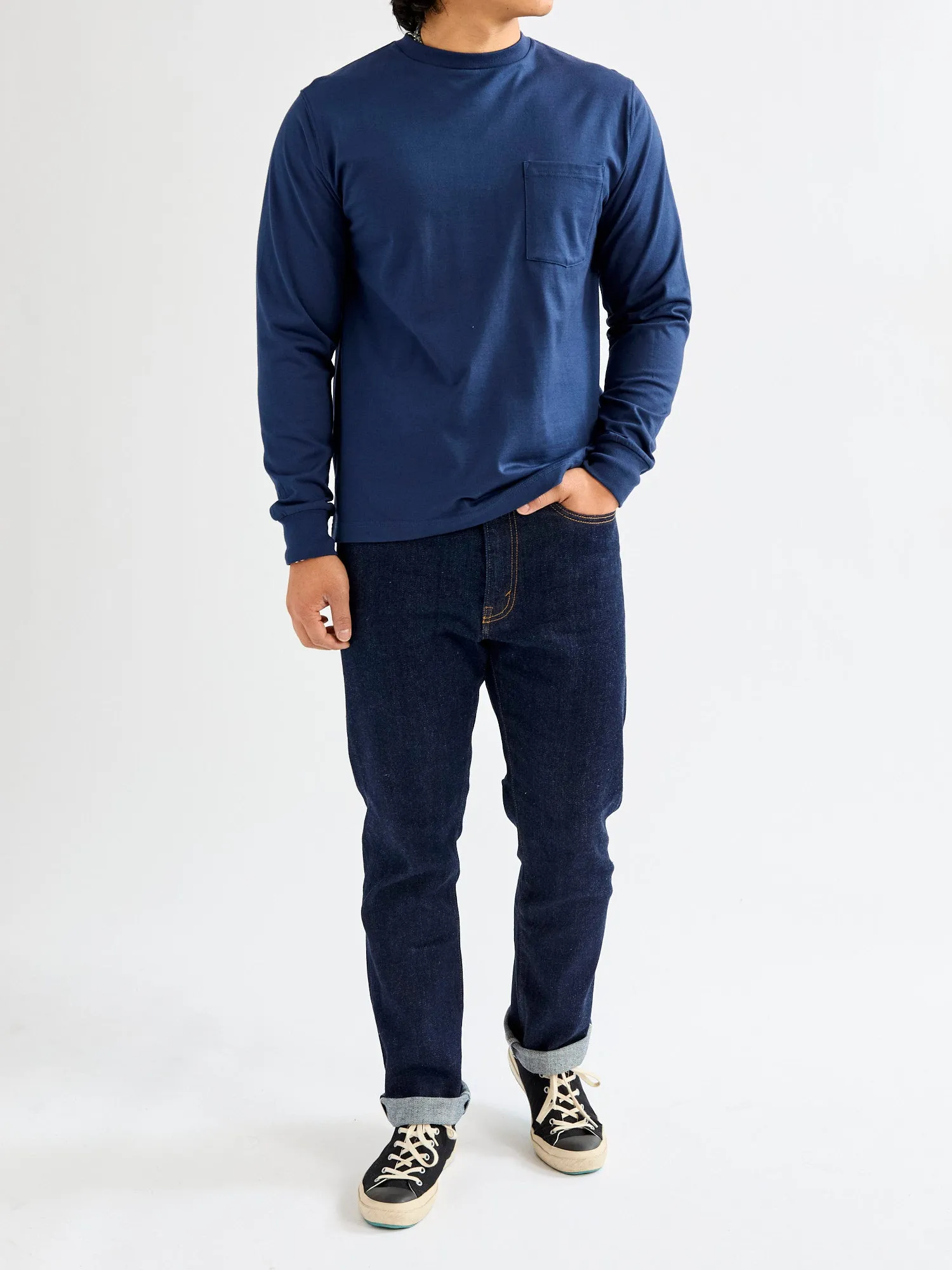 40/2 Long Sleeve Pocket T-Shirt in Navy