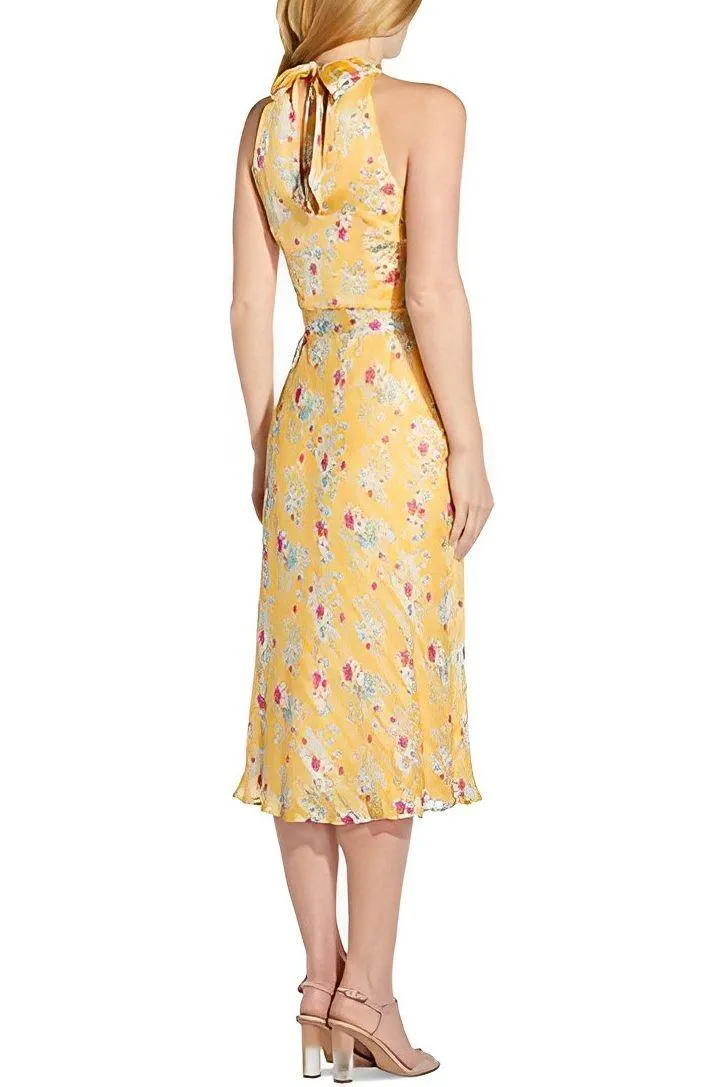 Adrianna Papell AP1D104110 Halter Tie Keyhole Back Floral Print Cockyail Dress