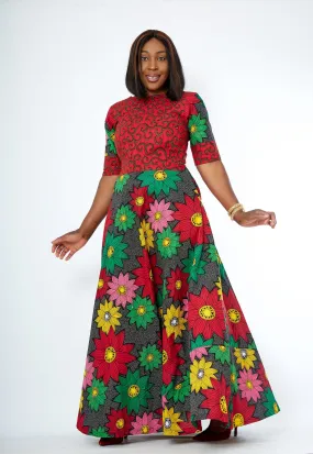 African Print Red Ankara Print Maxi Dress