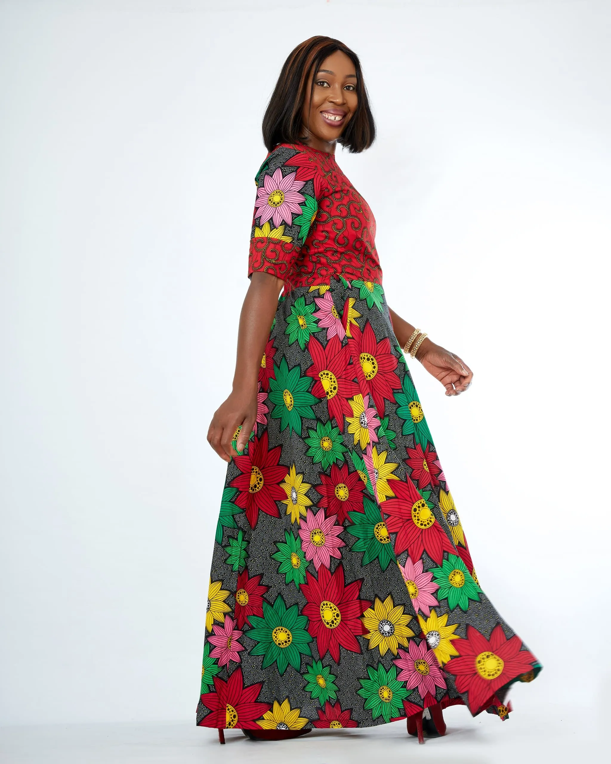 African Print Red Ankara Print Maxi Dress