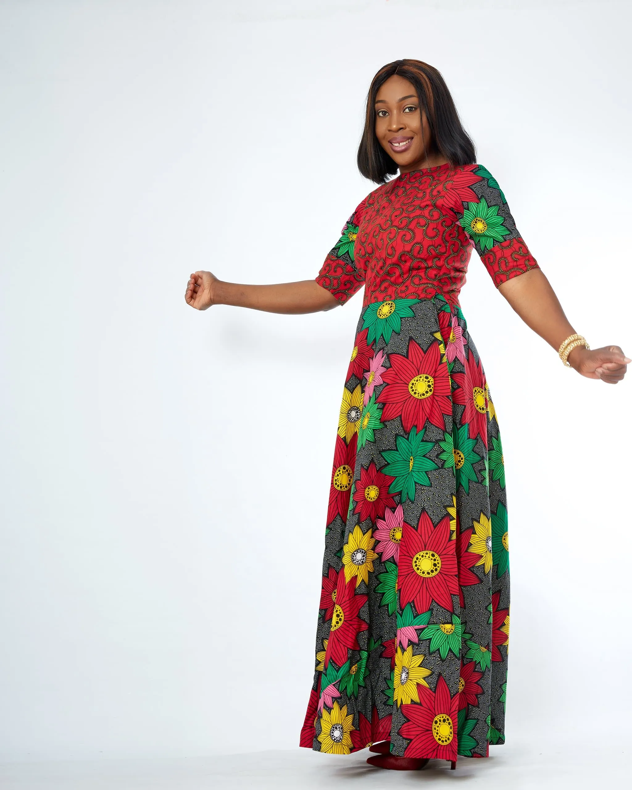 African Print Red Ankara Print Maxi Dress