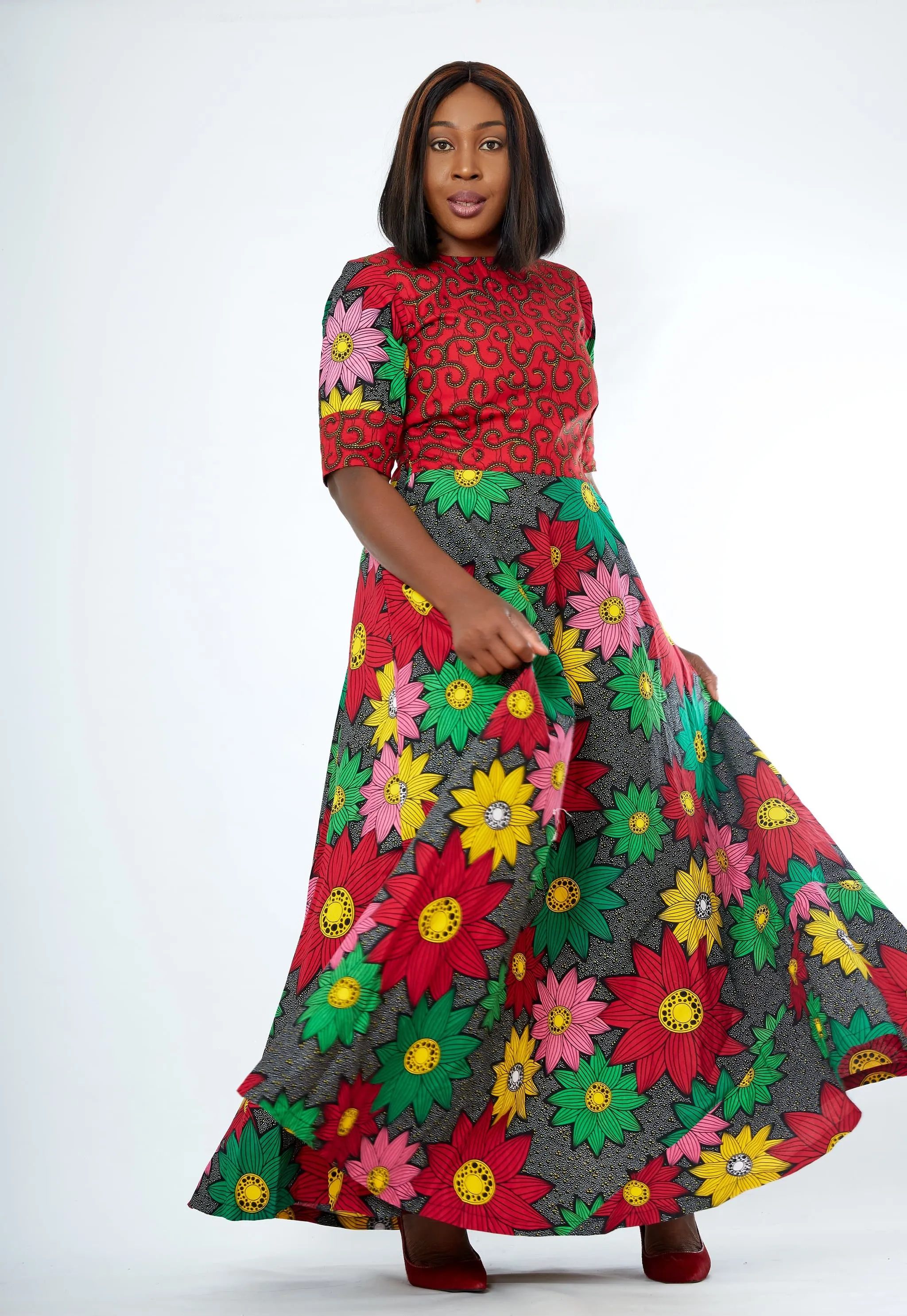 African Print Red Ankara Print Maxi Dress