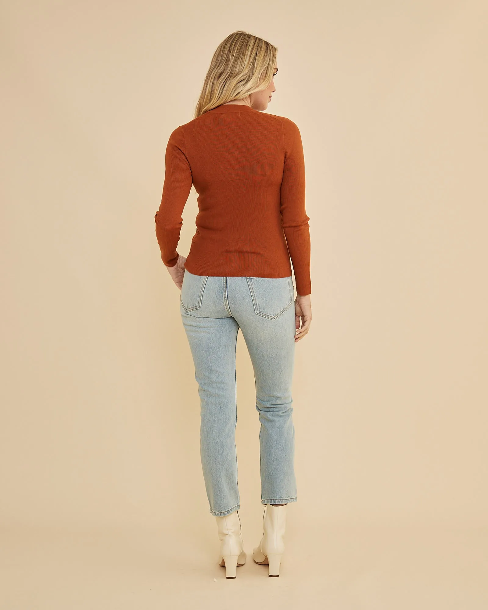 Aire Merino Knit Crew Neck Top - Rust