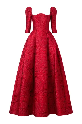 Amelia Ball Gown Curved Neck Brocade Maxi Dress