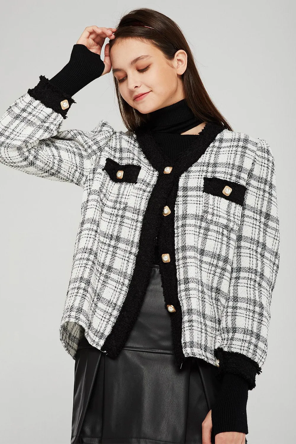 Amy Contrast Trim Plaid Cardigan