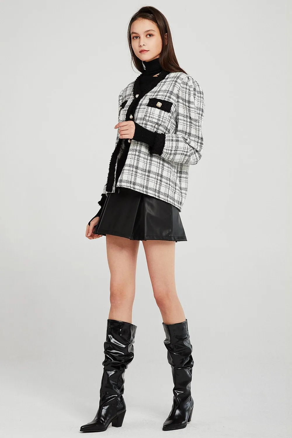 Amy Contrast Trim Plaid Cardigan