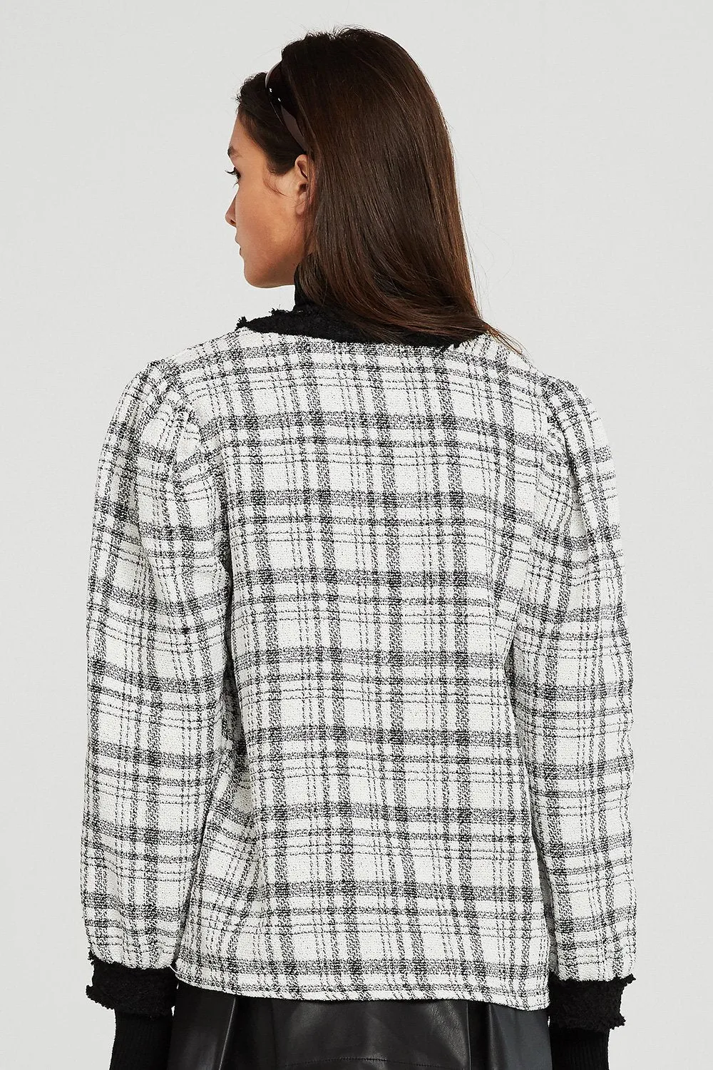 Amy Contrast Trim Plaid Cardigan