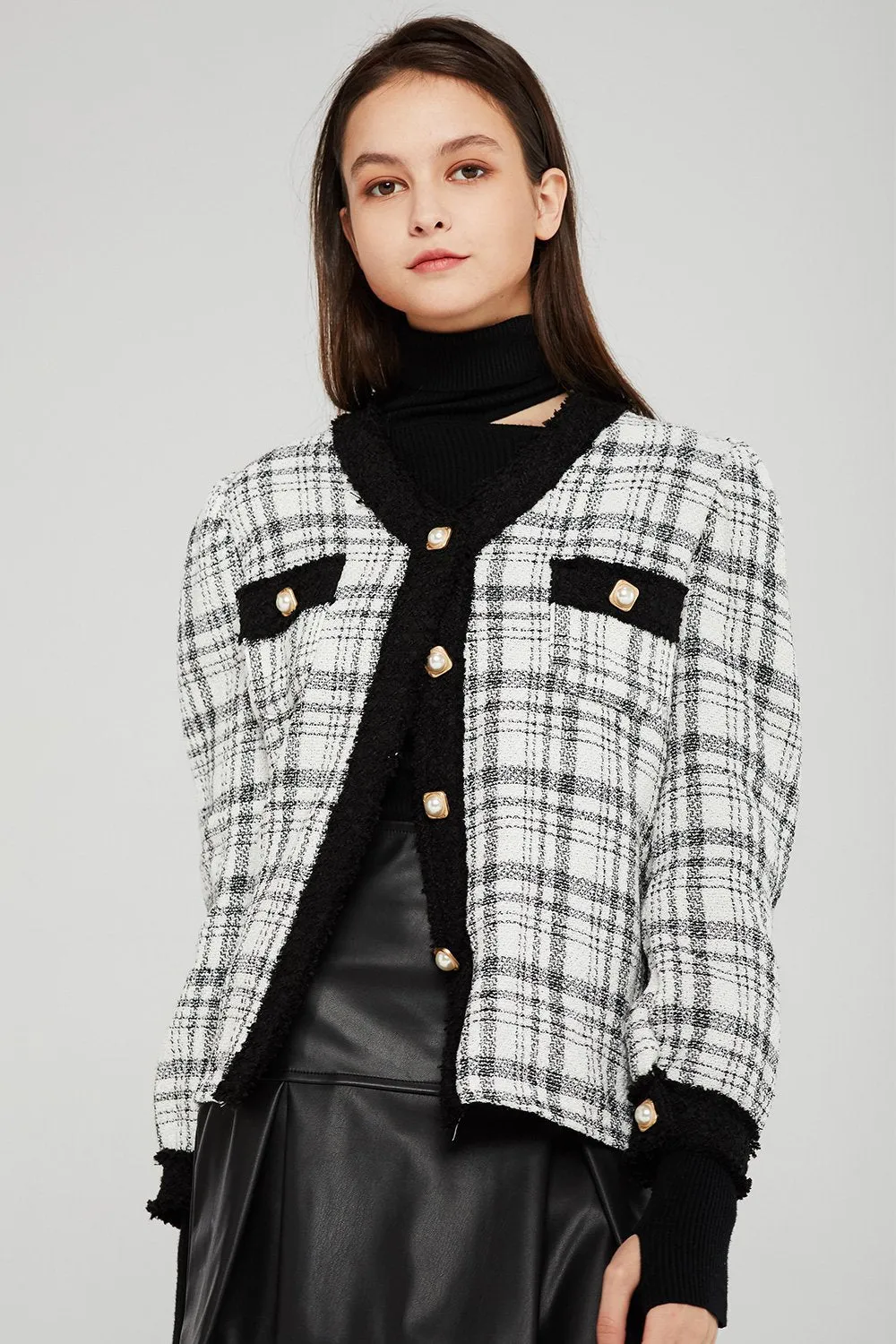 Amy Contrast Trim Plaid Cardigan