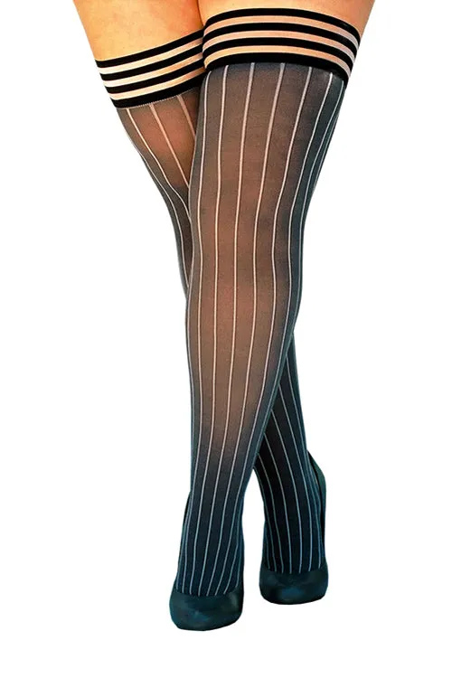 Annabelle Pinstripe Thigh Highs with Stay-Up Top