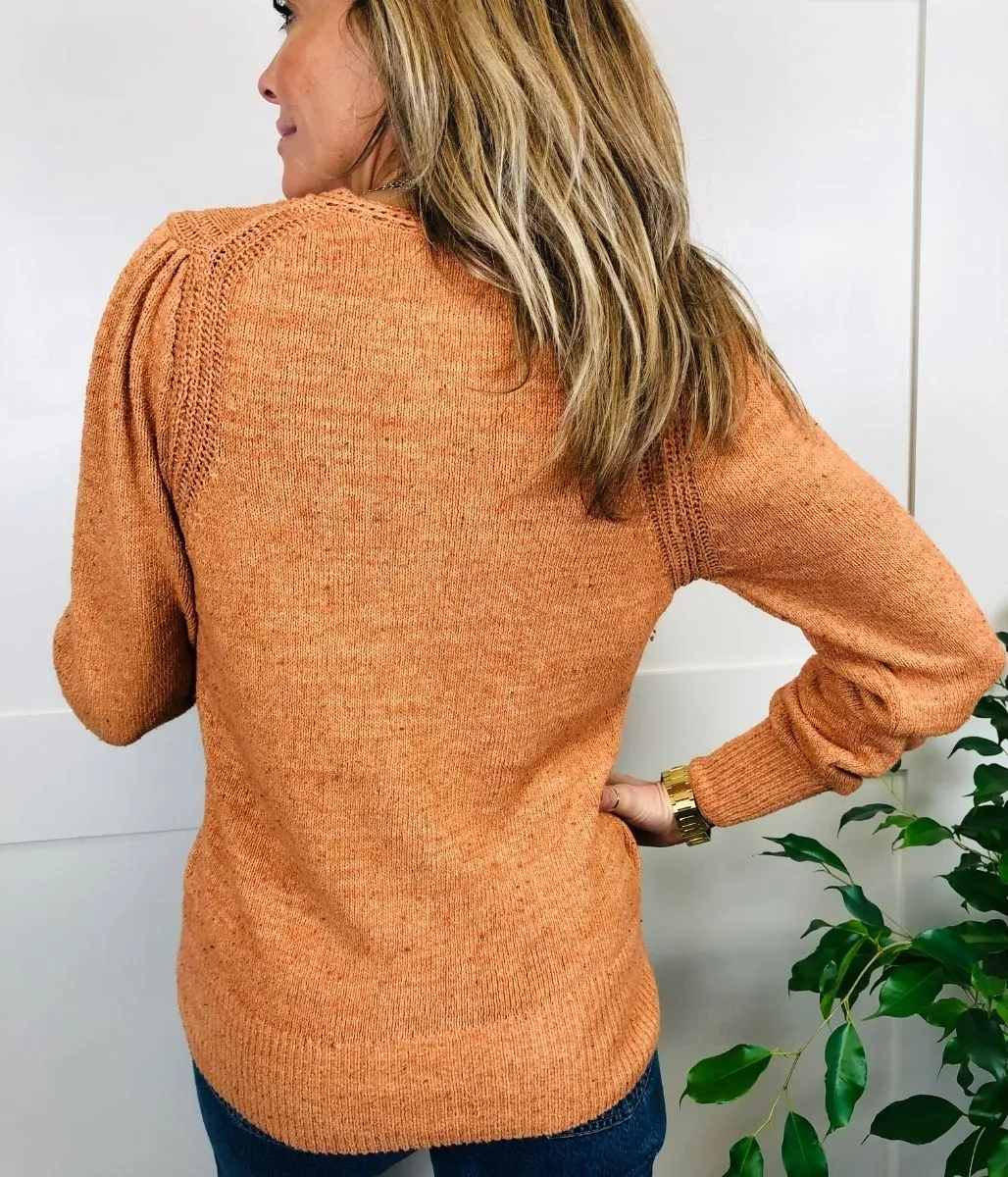 Apricot Cotton Rich Textured Button Detail Jumper