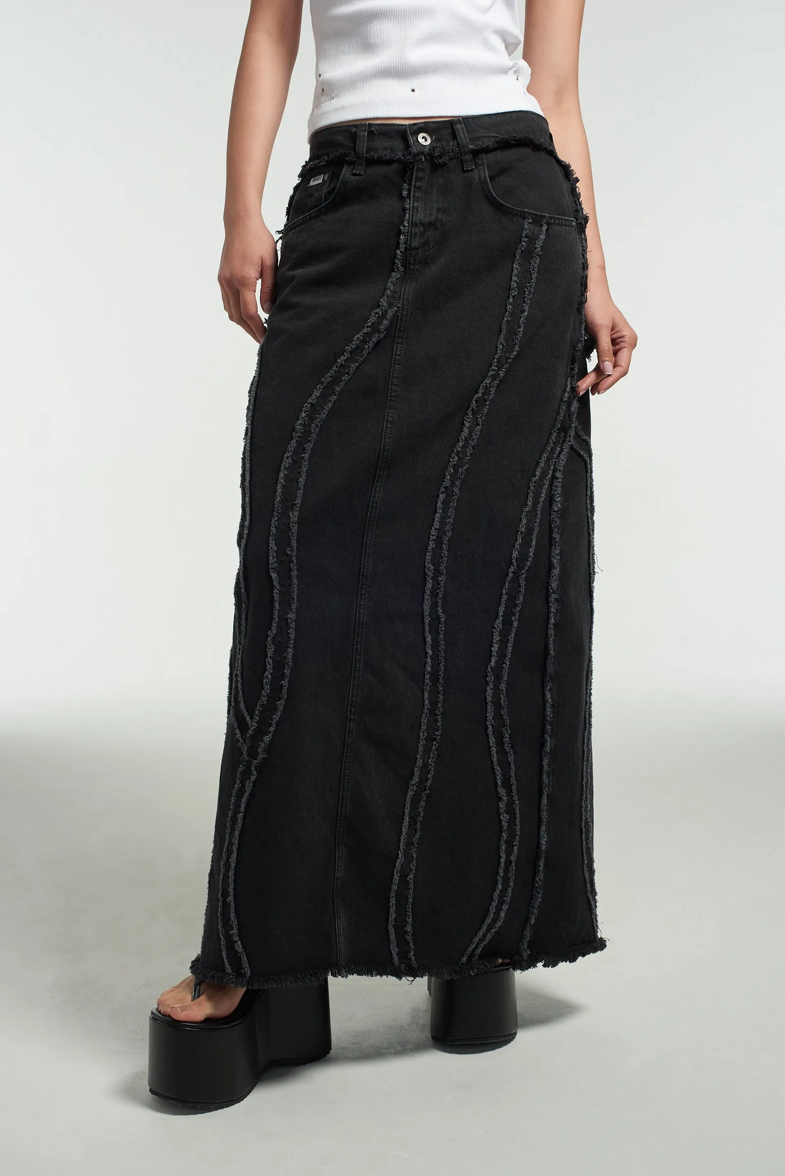 Aquarius Seamed Denim Maxi Skirt