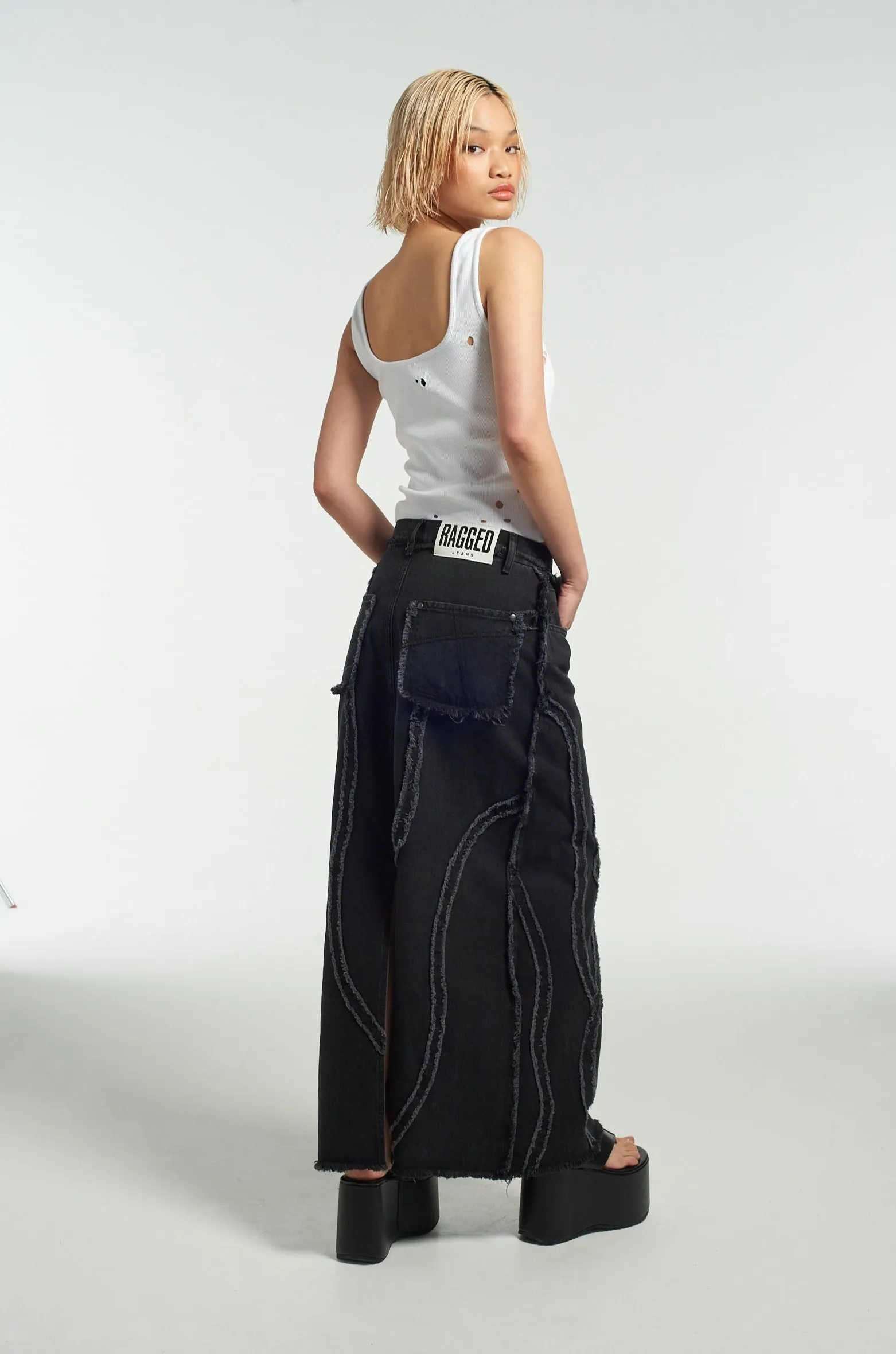 Aquarius Seamed Denim Maxi Skirt