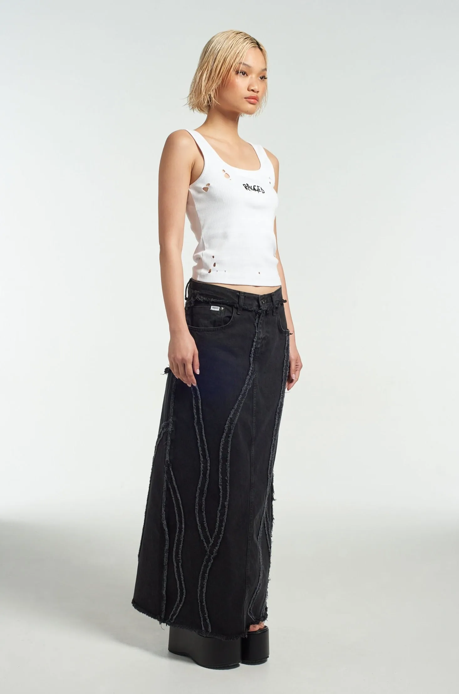 Aquarius Seamed Denim Maxi Skirt