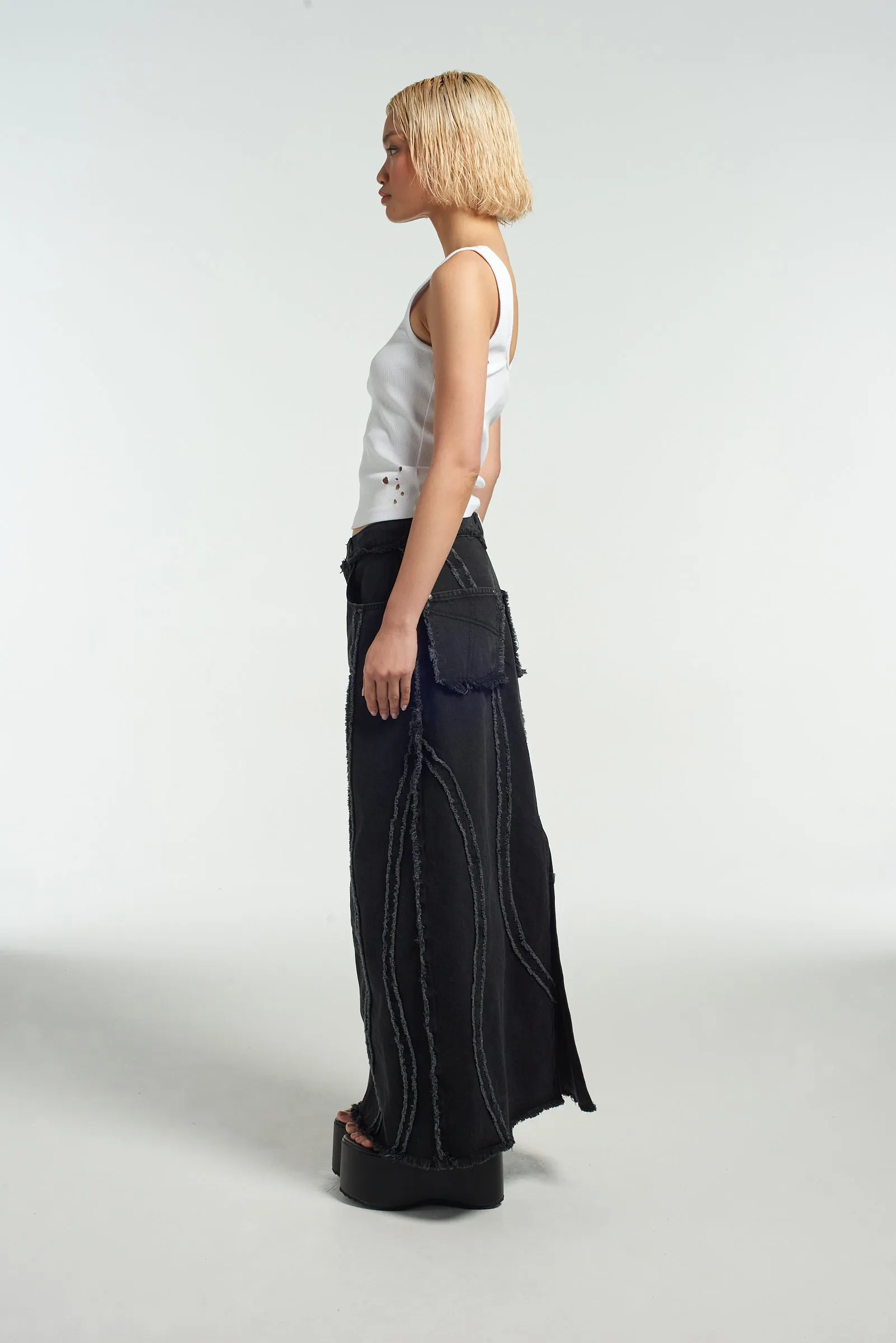 Aquarius Seamed Denim Maxi Skirt