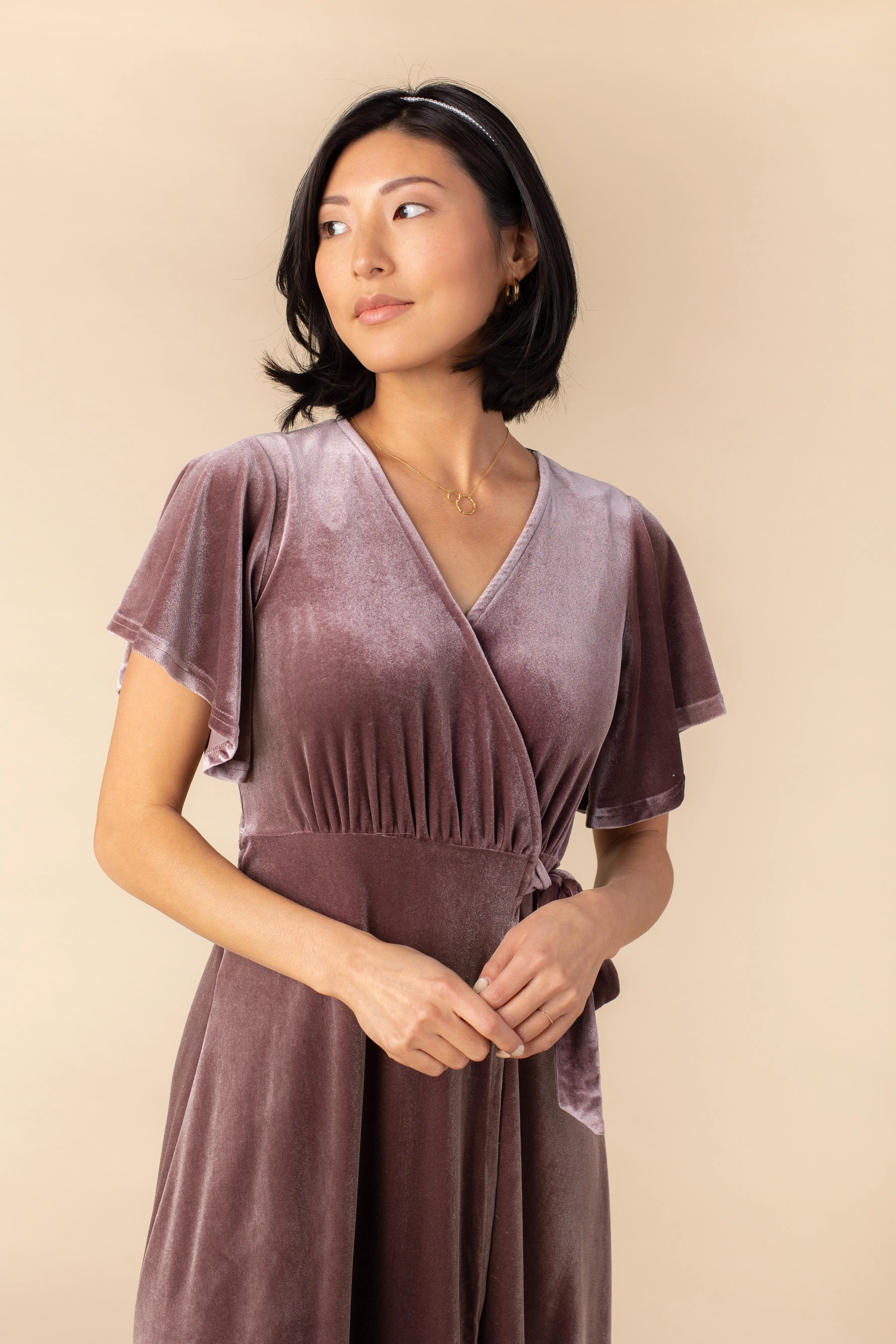 Arbor Velvet Wrap Dress-Deep Rose