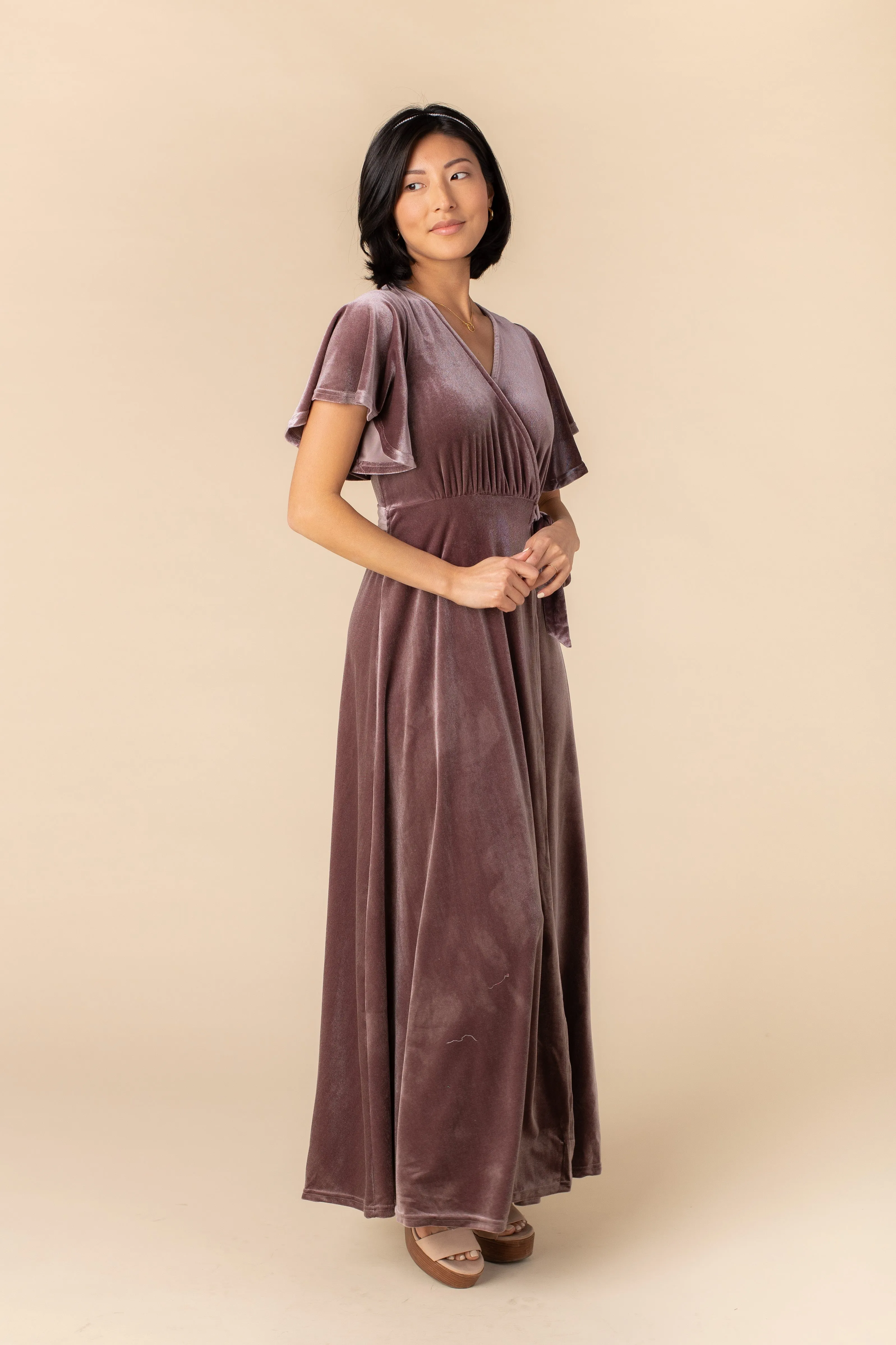 Arbor Velvet Wrap Dress-Deep Rose