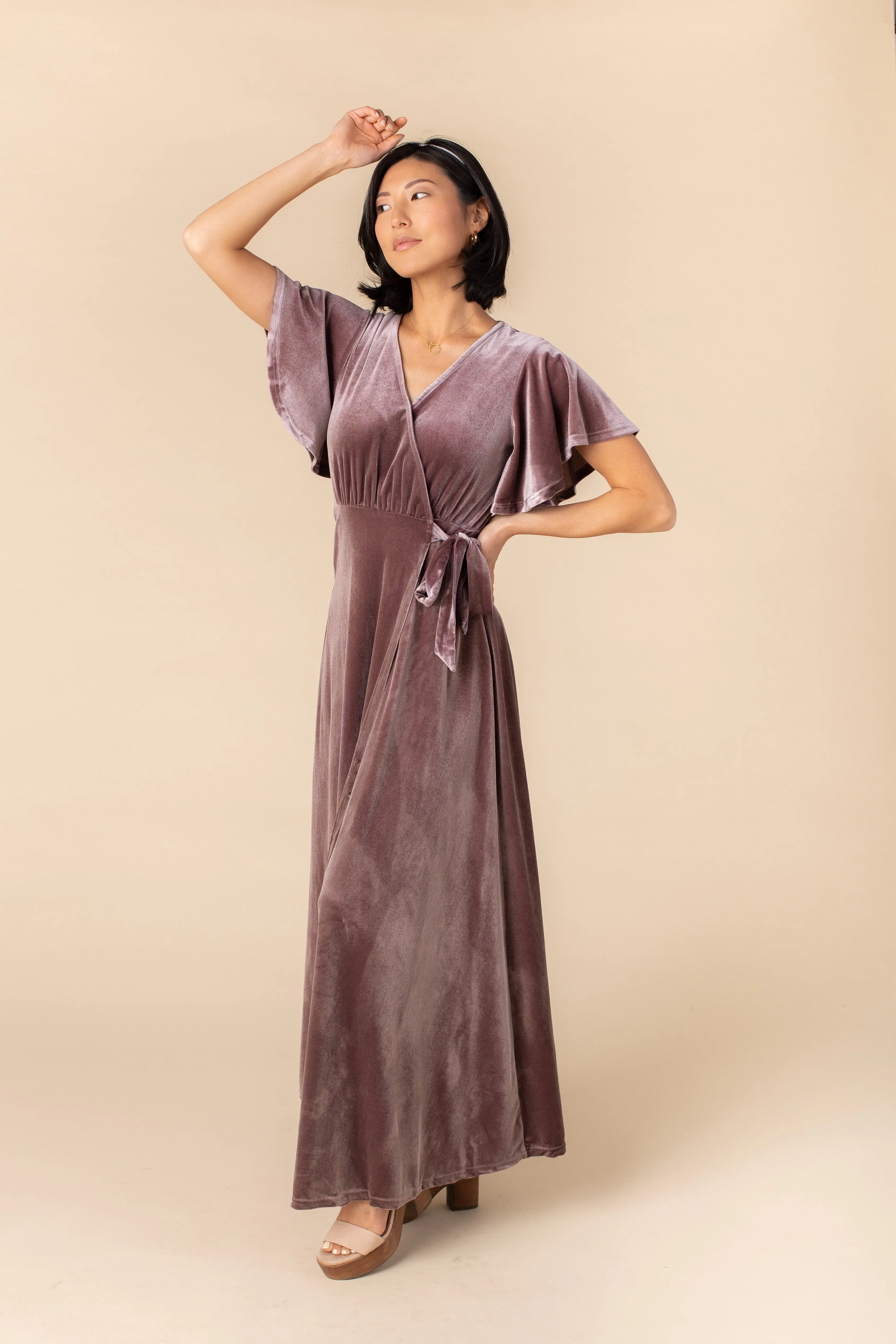 Arbor Velvet Wrap Dress-Deep Rose