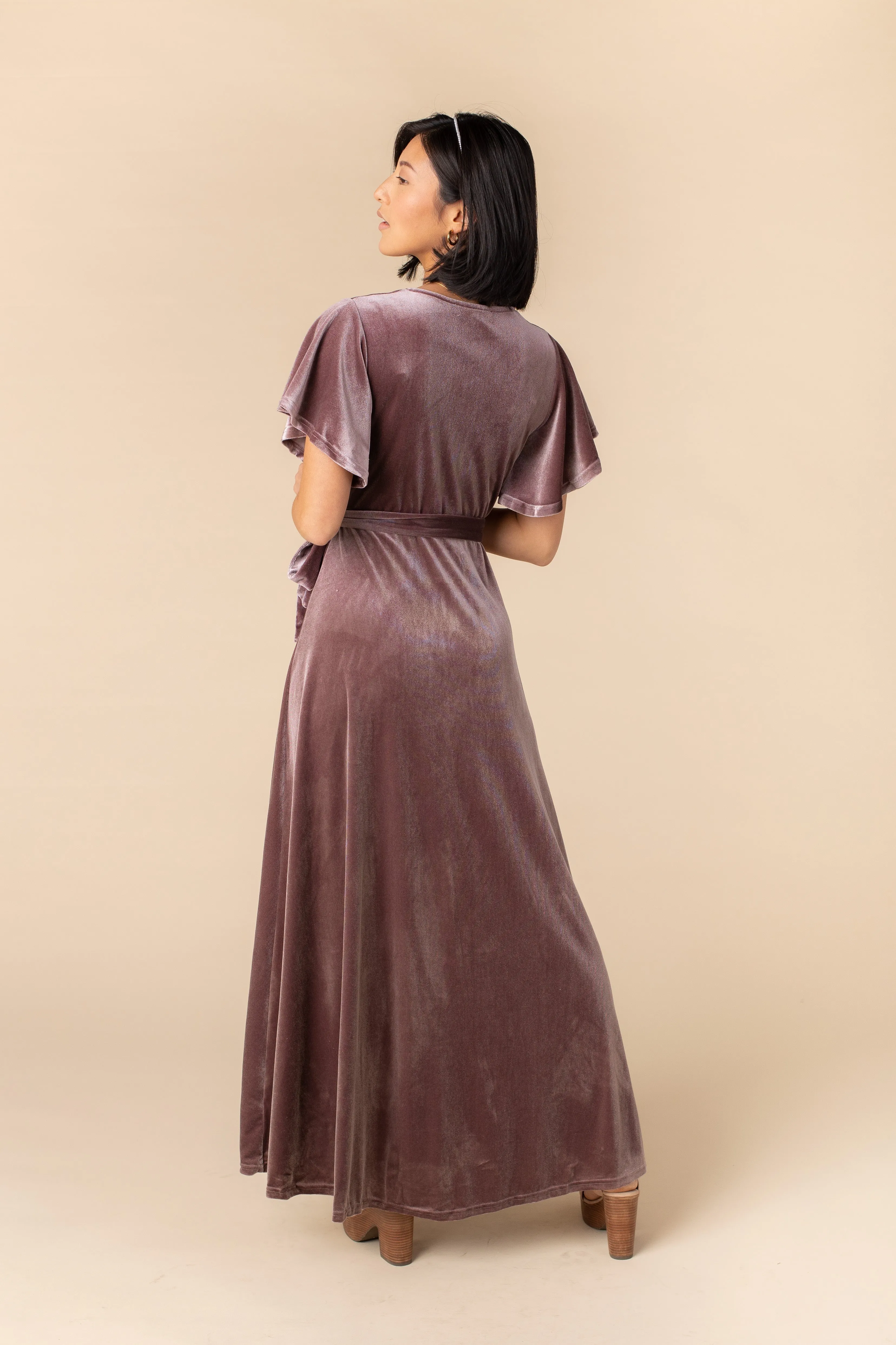 Arbor Velvet Wrap Dress-Deep Rose