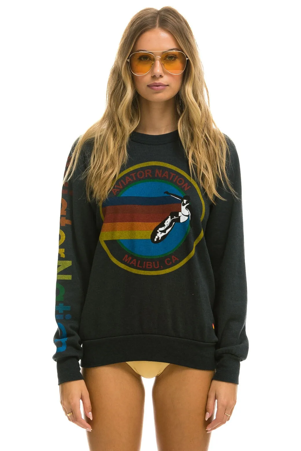 AVIATOR NATION MALIBU CREW SWEATSHIRT - CHARCOAL