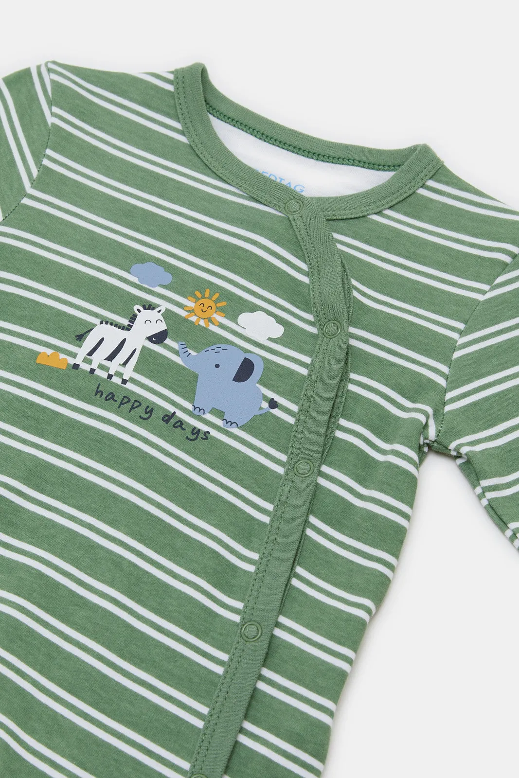 Babies Green Safari Allover Print Knit Sleepsuit (Single)