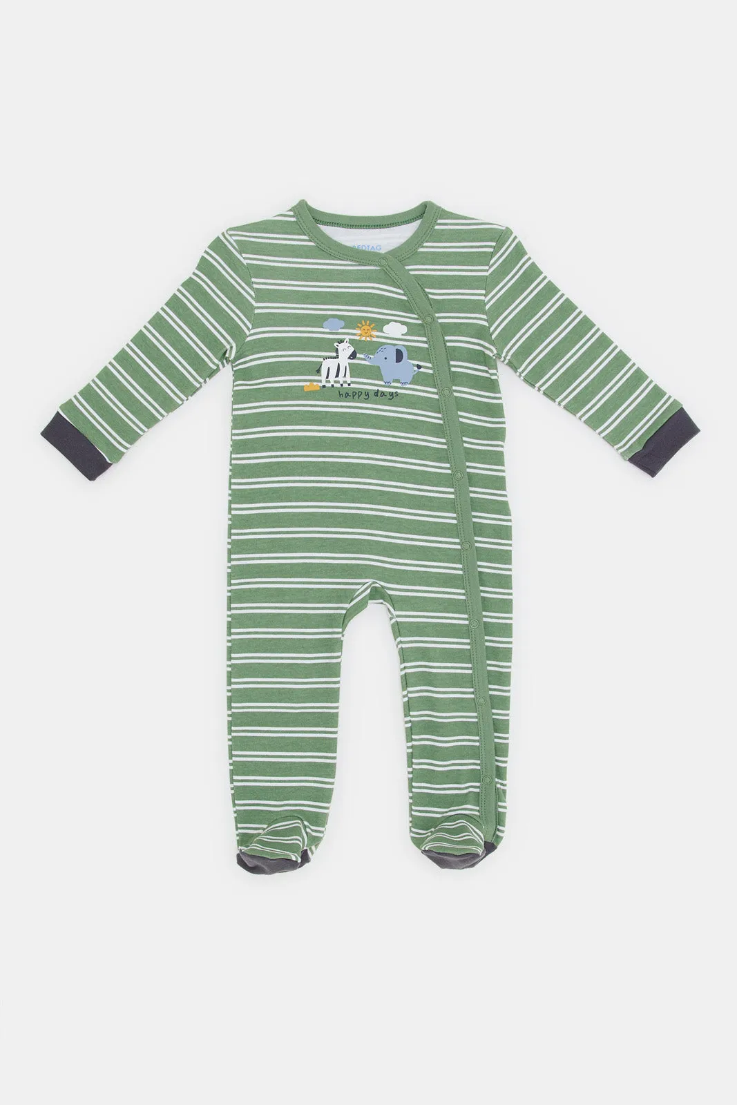 Babies Green Safari Allover Print Knit Sleepsuit (Single)