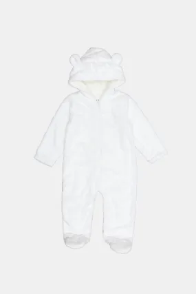 Babies White Jacquard Sherpa Romper