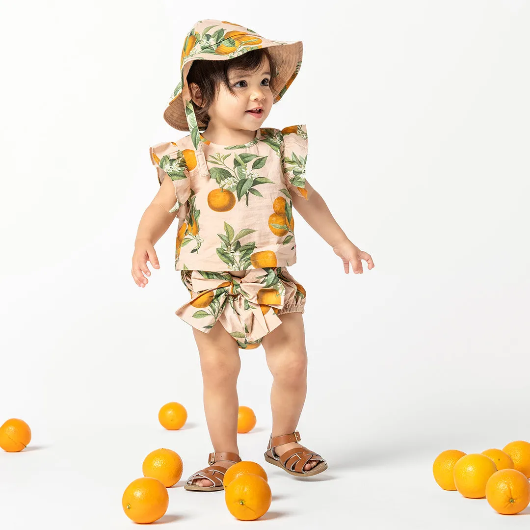 Baby Girls Sun Hat - Pink Botanical Oranges