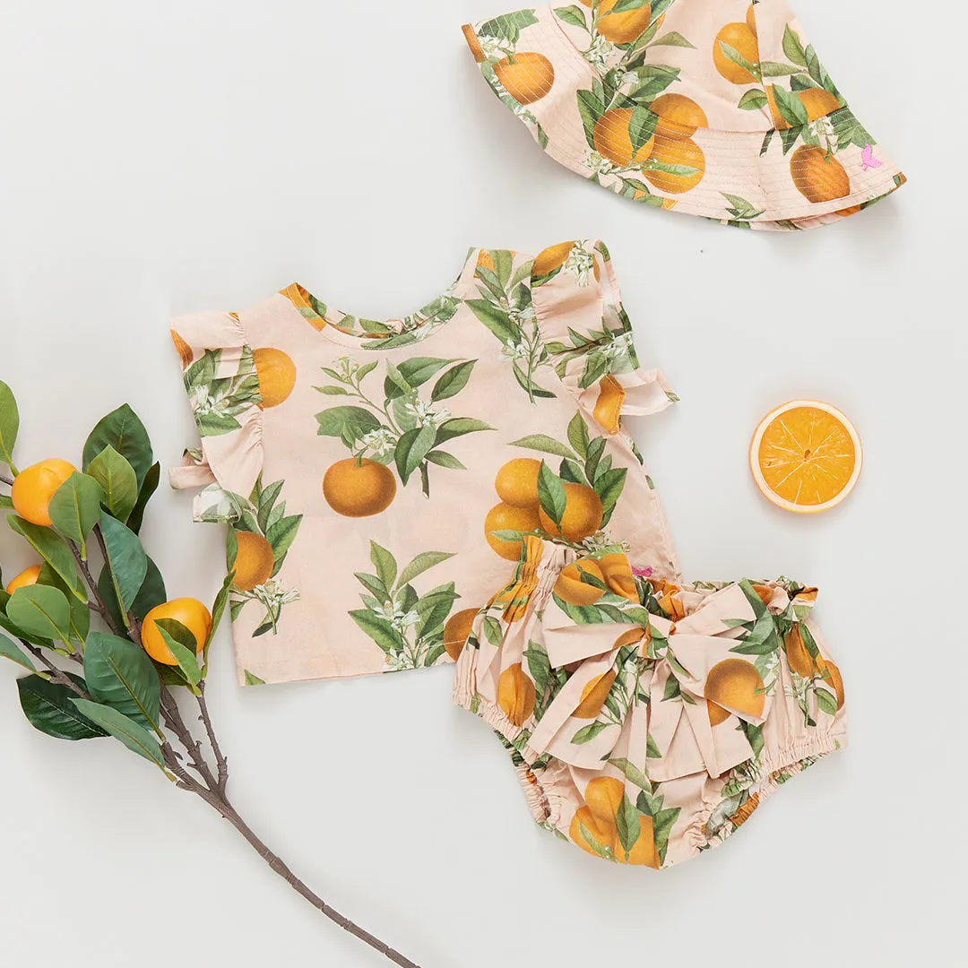 Baby Girls Sun Hat - Pink Botanical Oranges