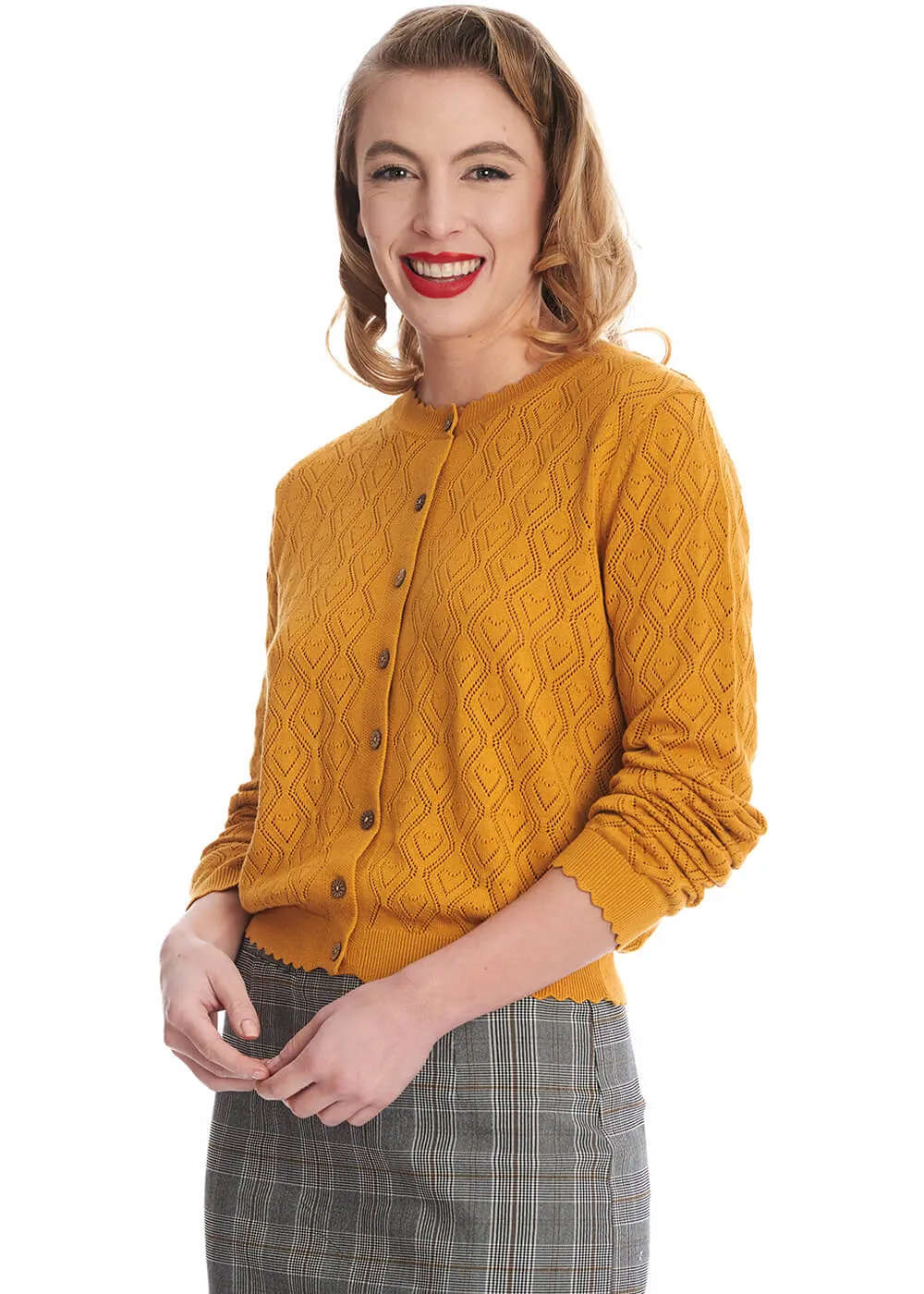 Banned Hearts Charm 50's Cardigan Mustard