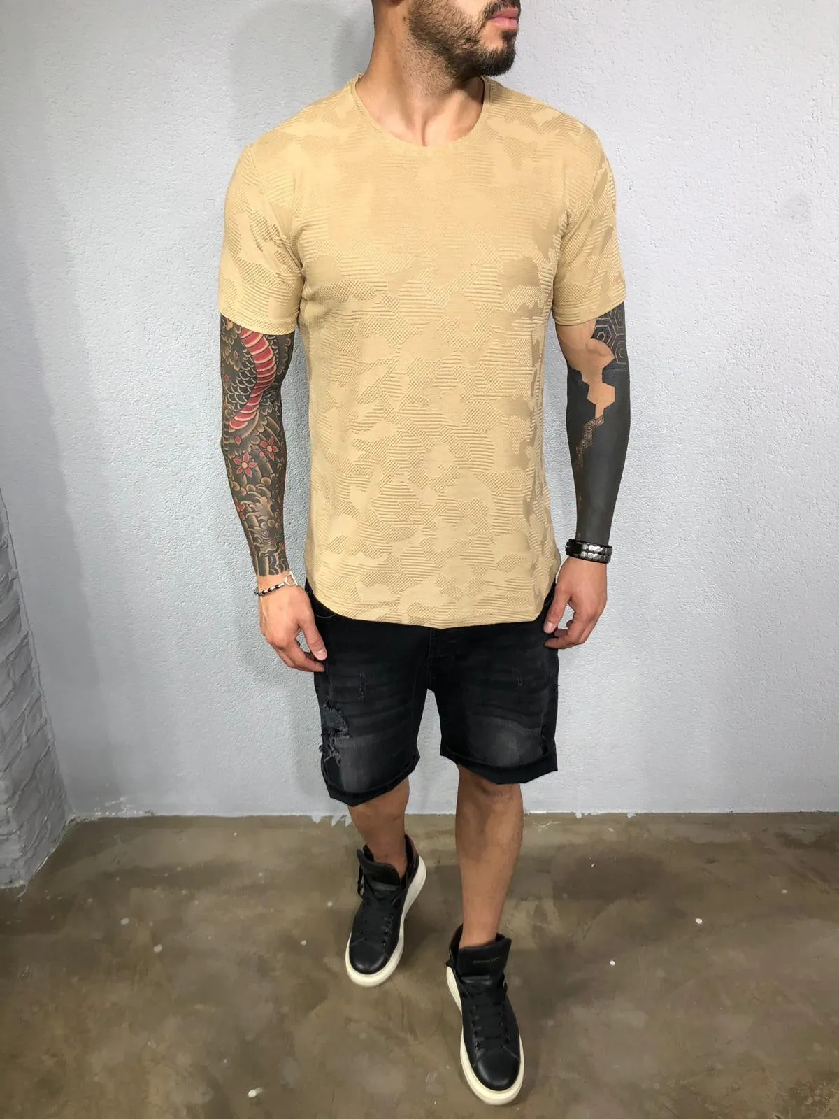 Beige Pattern Mens T-Shirt BL527 Streetwear Mens T-Shirts