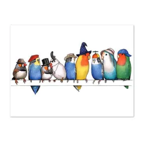 Birds In Hats Print - A Row of Birds in Hats A4