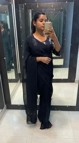 Black crushed saree with ready to wear Blouse