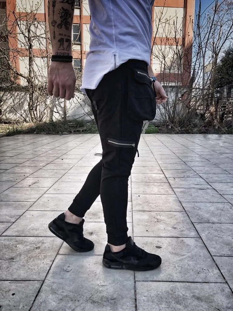 Black Front Cargo Pockets Jogger Pant DM7 Streetwear Jogger Pants